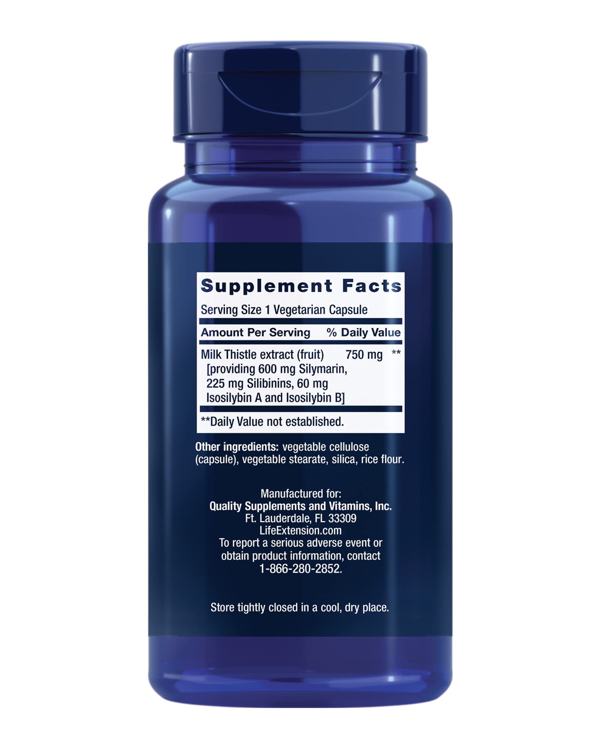 Life Extension Milk Thistle Extract 750 mg side view of bottle