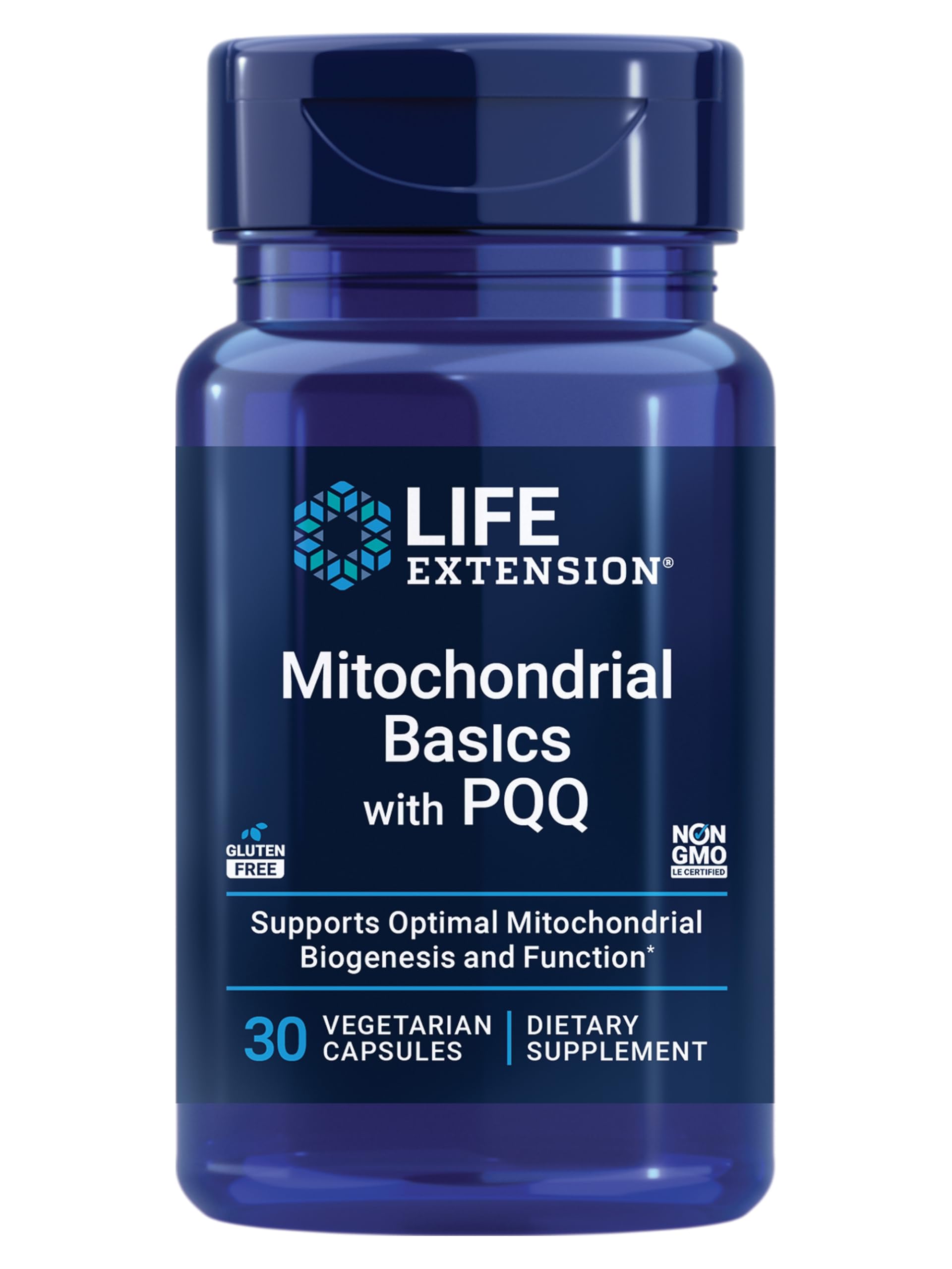 Life Extension Mitochondrial Basics with PQQ 30 vegetarian capsules front view