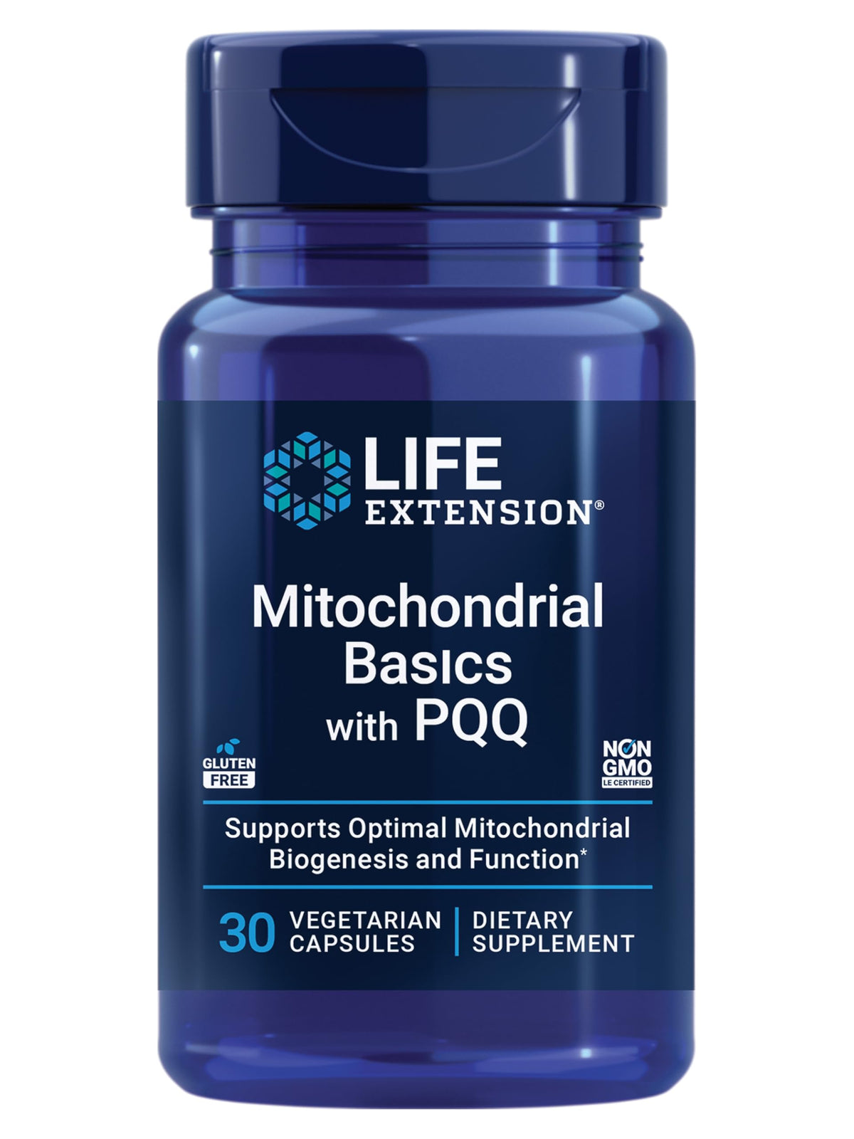 Life Extension Mitochondrial Basics with PQQ 30 vegetarian capsules front view