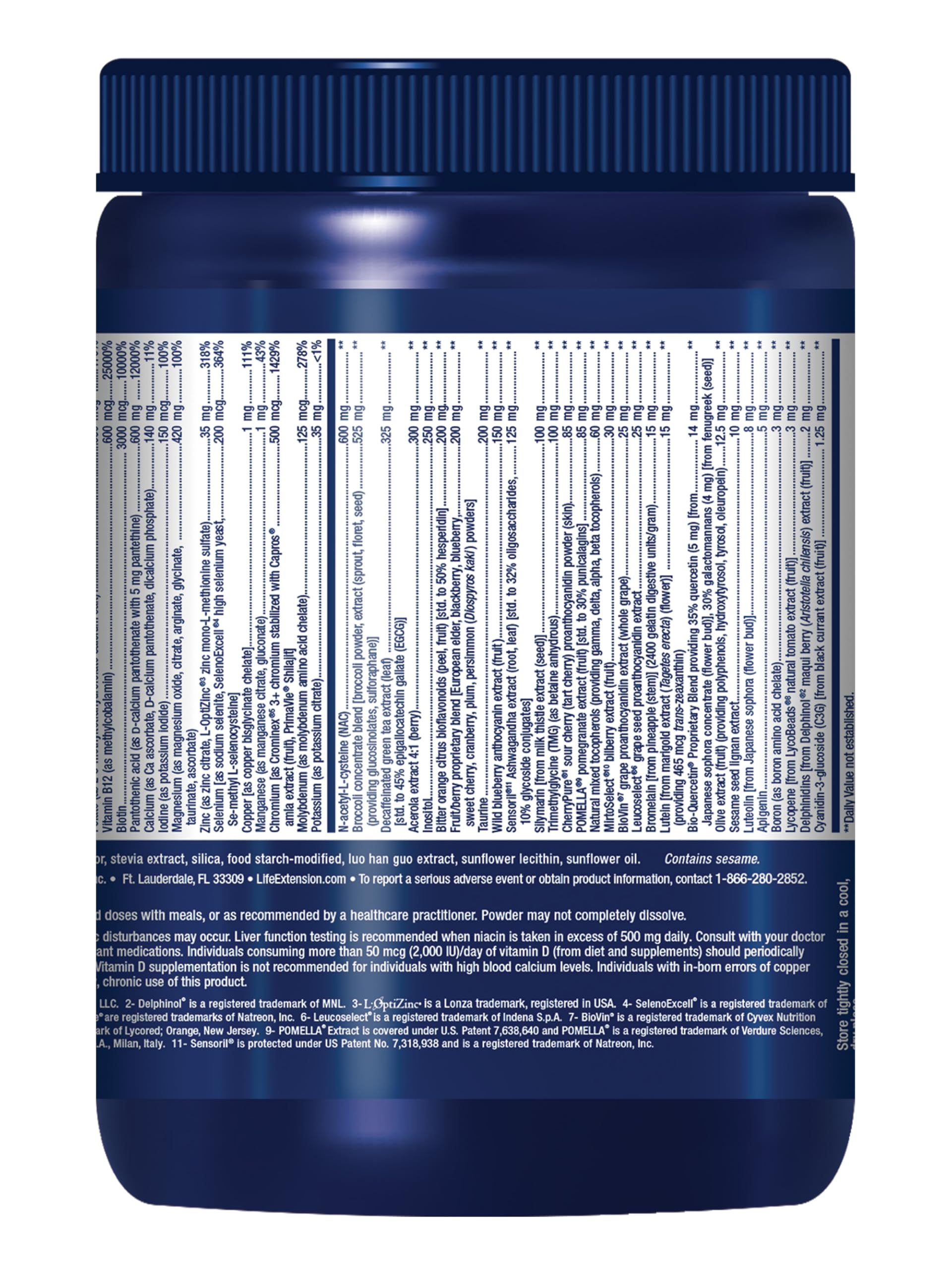 Life Extension Mix™ Powder nutritional information label