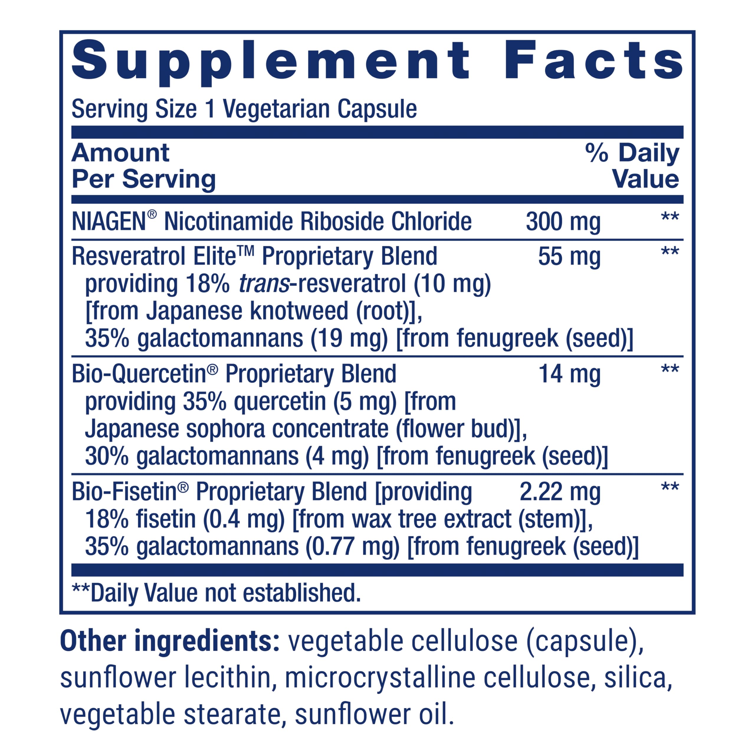 Life Extension NAD+ Cell Regenerator™ Resveratrol Elite™ 300mg side view