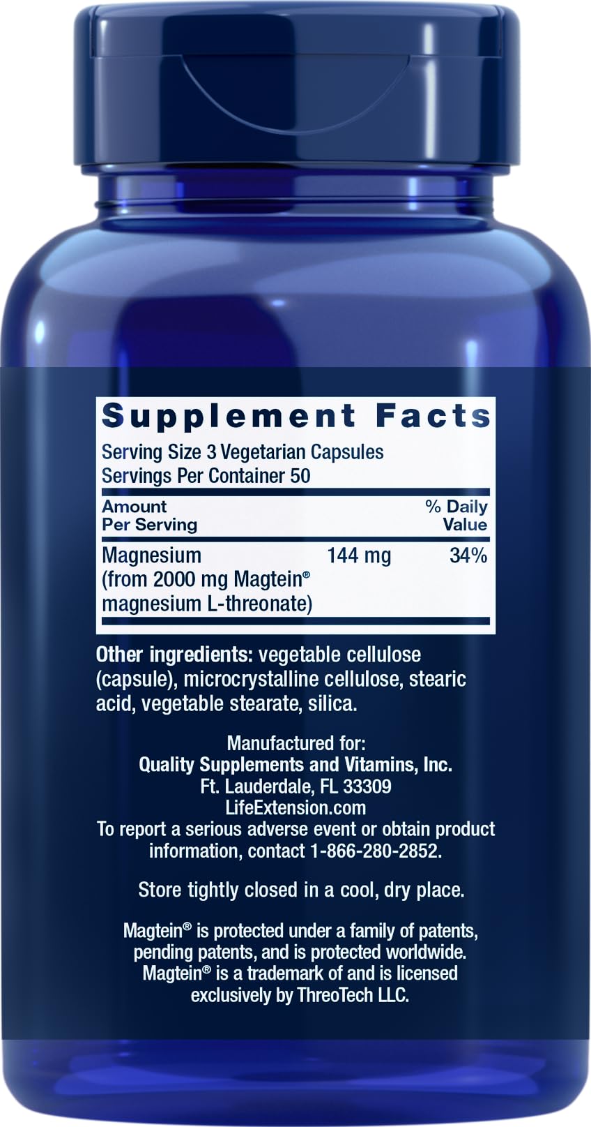 Life Extension NeuroMag Magnesium L-Threonate bottle side view