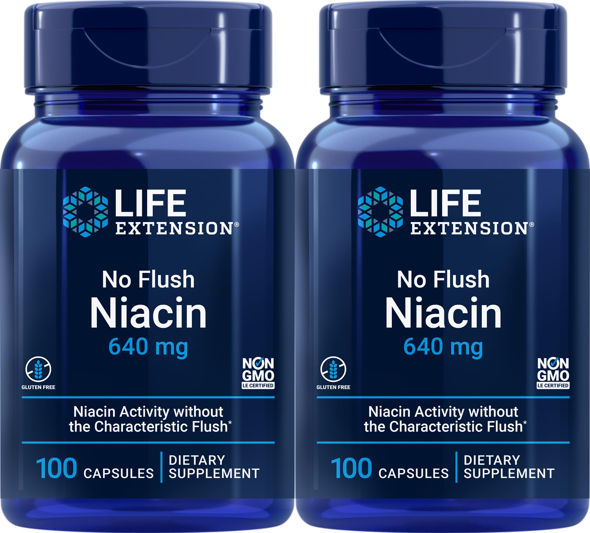 Life Extension No Flush Niacin 640 mg capsules front view
