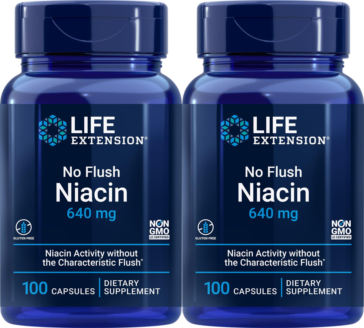 Life Extension No Flush Niacin 640 mg capsules front view