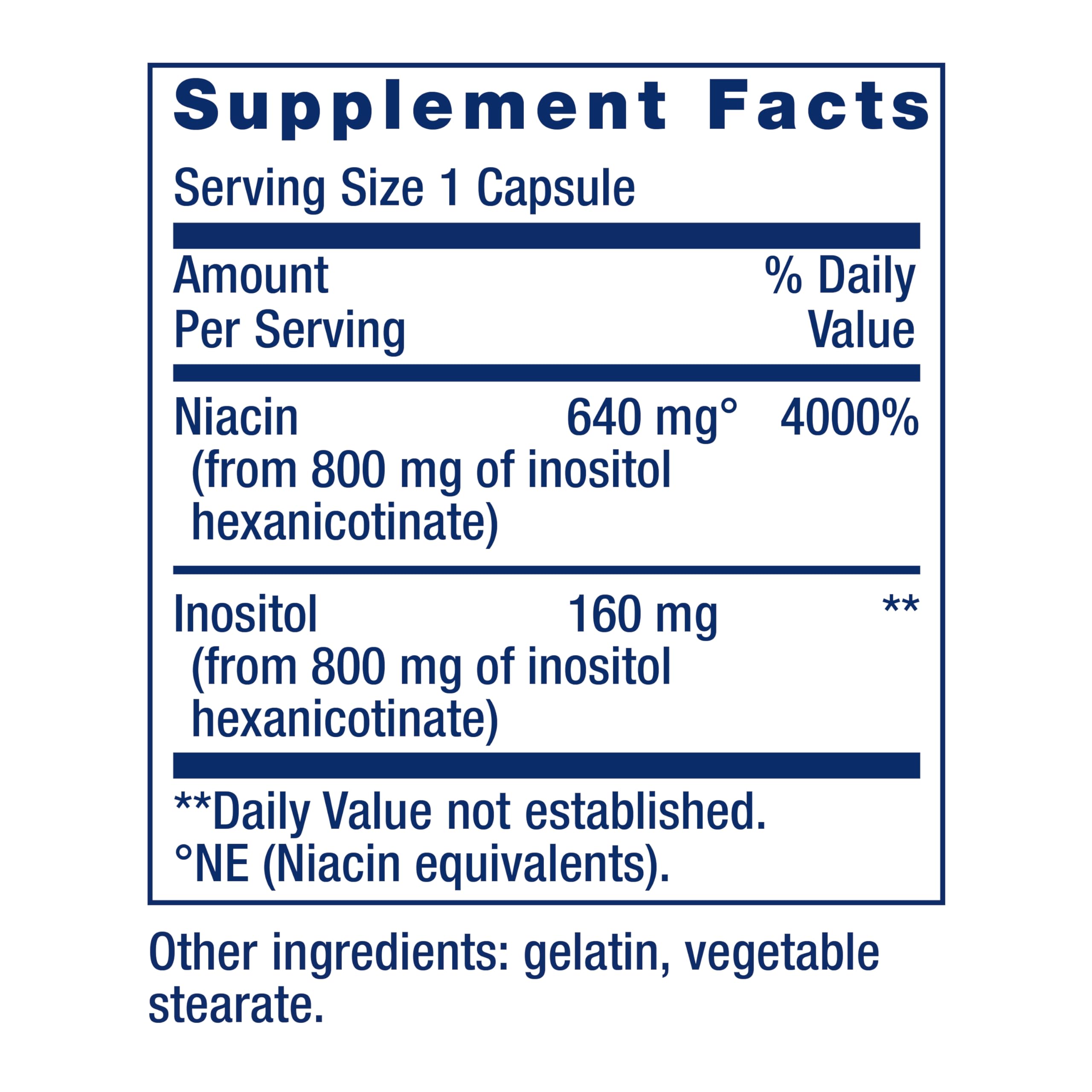 Life Extension No Flush Niacin 640mg 100 Capsules back view