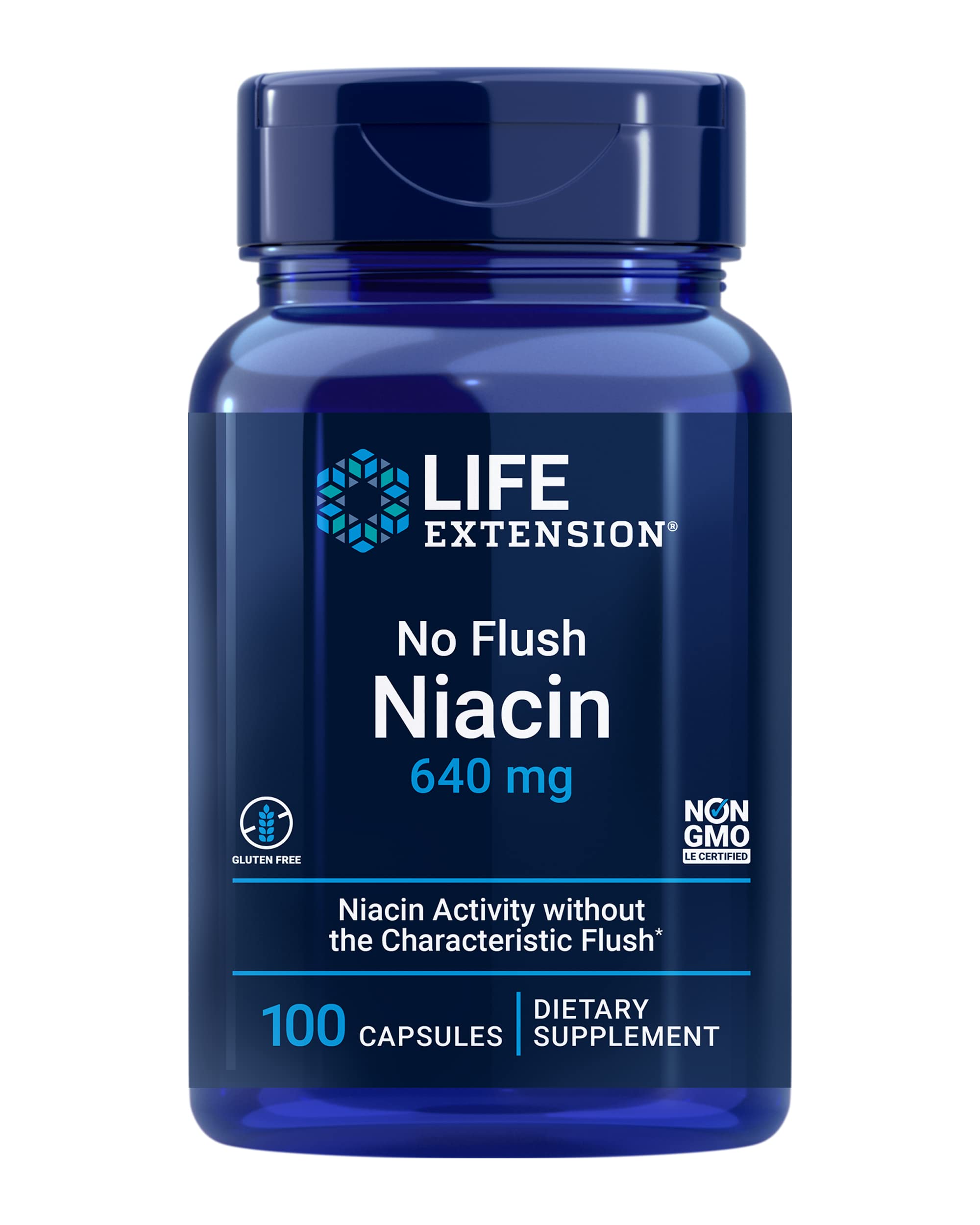 Life Extension No Flush Niacin 640mg 100 Capsules front view