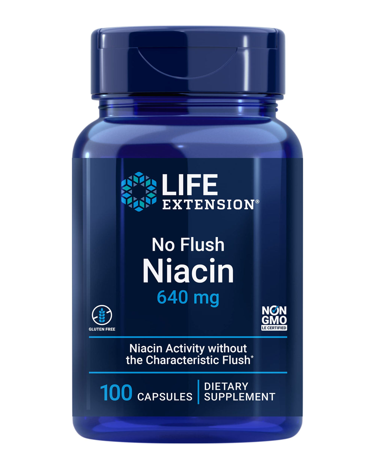 Life Extension No Flush Niacin 640mg 100 Capsules front view