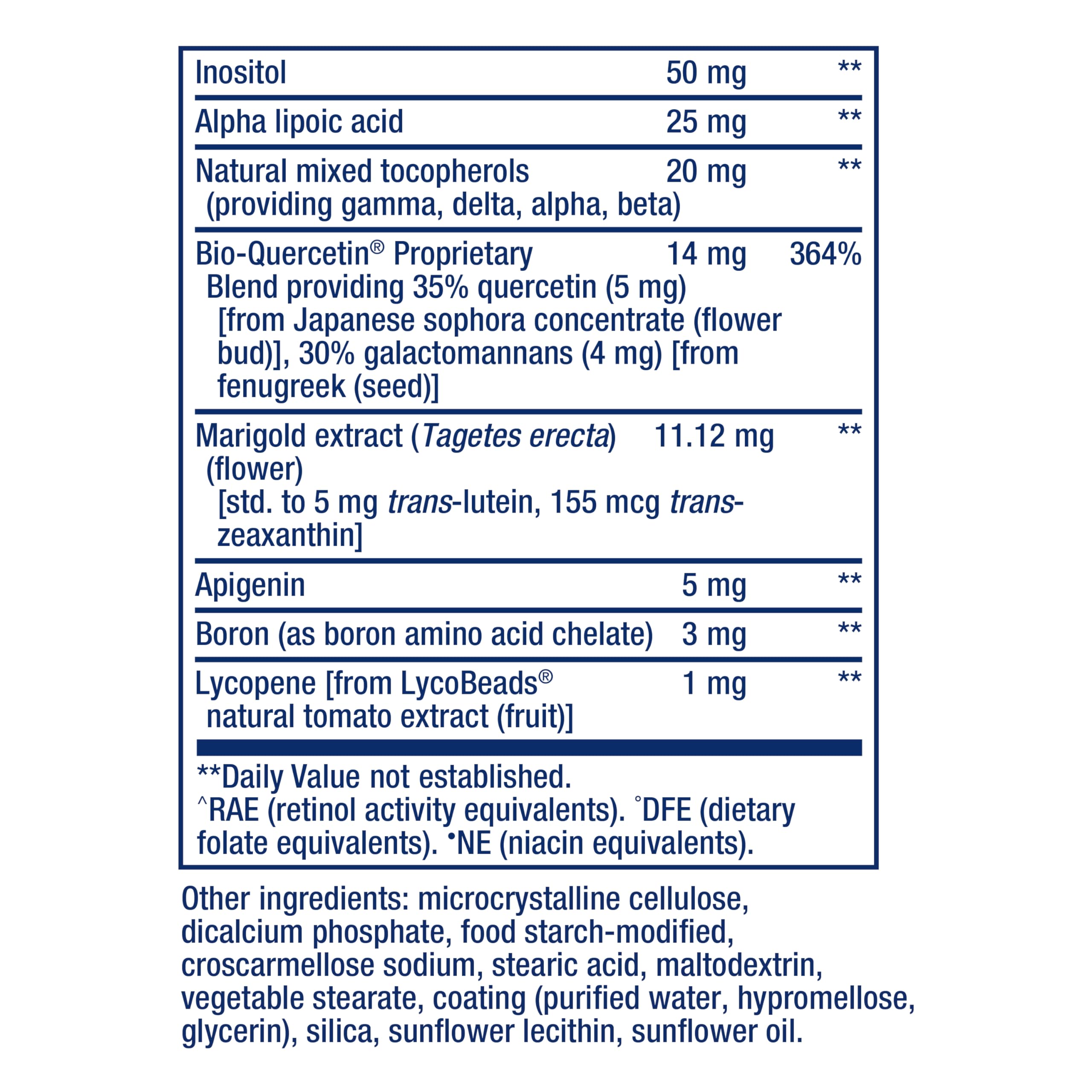 Life Extension One-Per-Day Multivitamin ingredients list