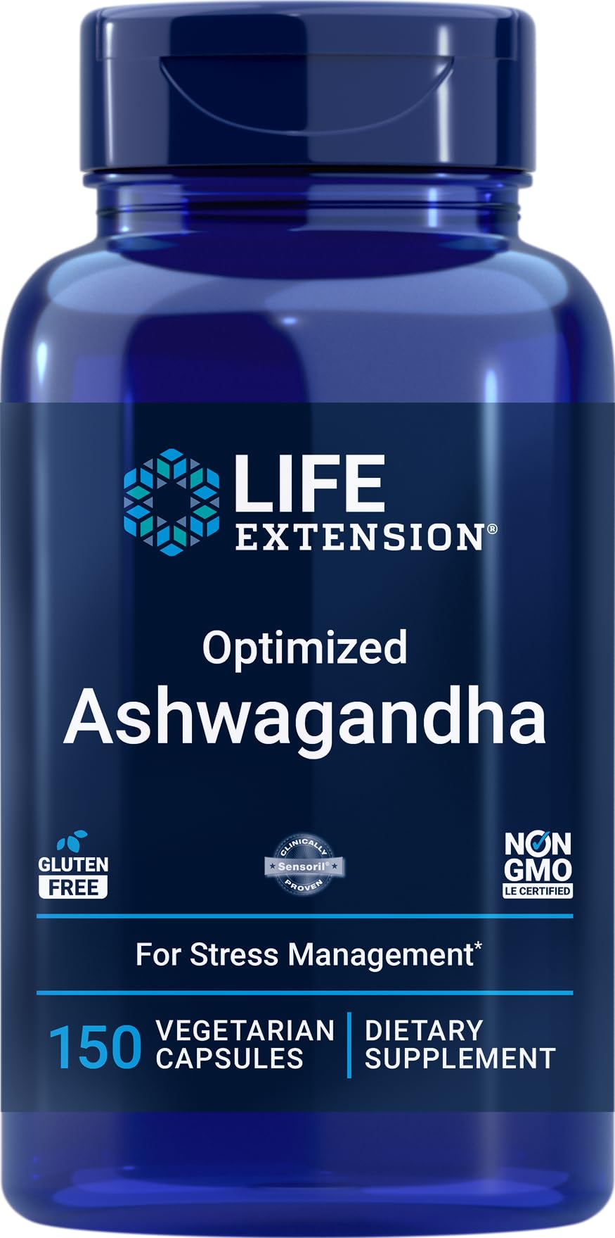 Life Extension Optimized Ashwagandha 125mg 150 capsules front view