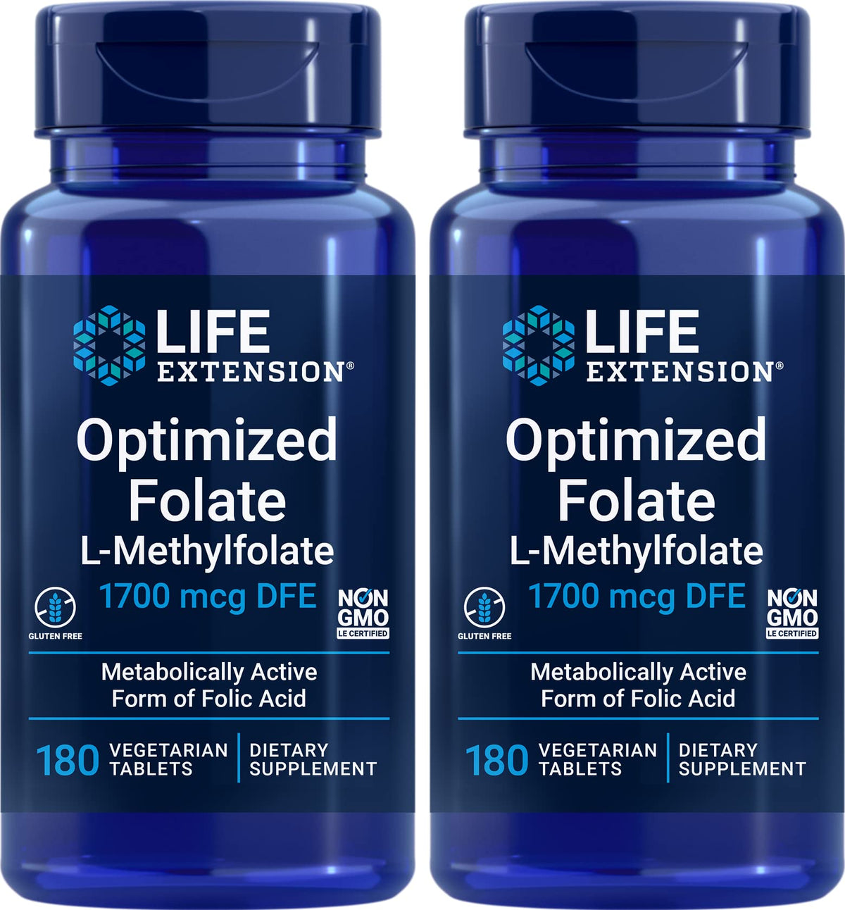 Life Extension Optimized Folate 1700 mcg supplement front view