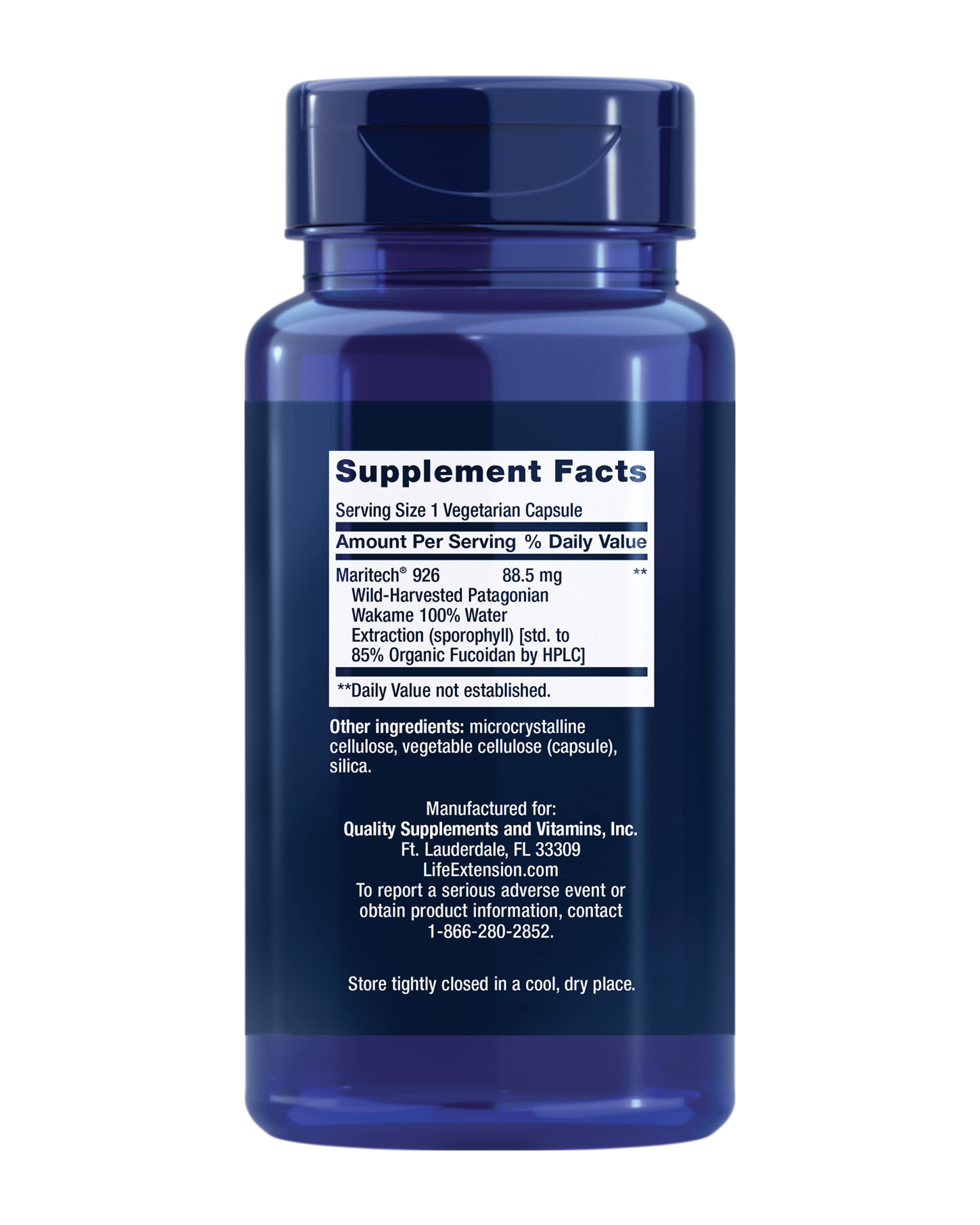 Life Extension Optimized Fucoidan 60 vegetarian capsules side view