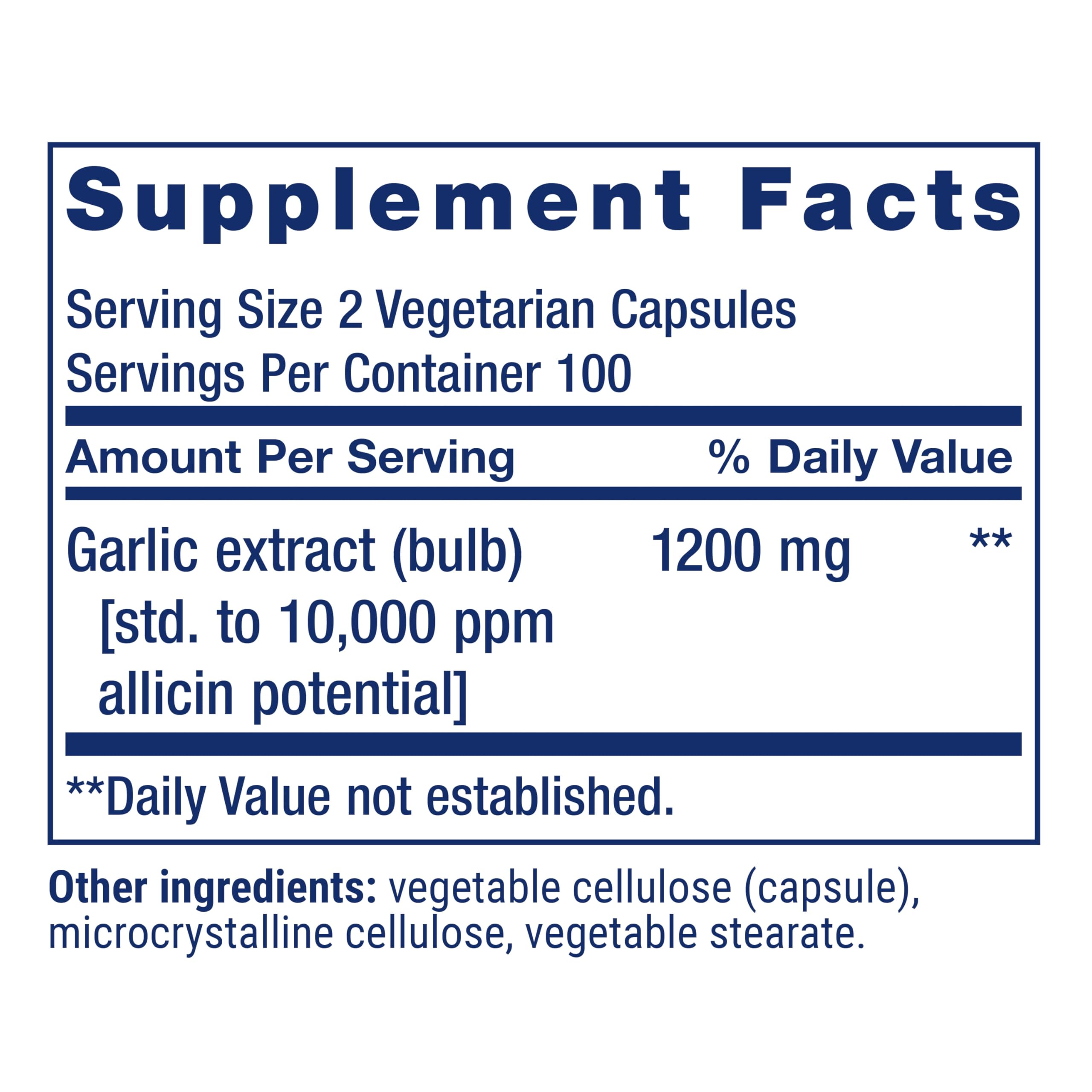 Life Extension Optimized Garlic 1200 mg nutritional information