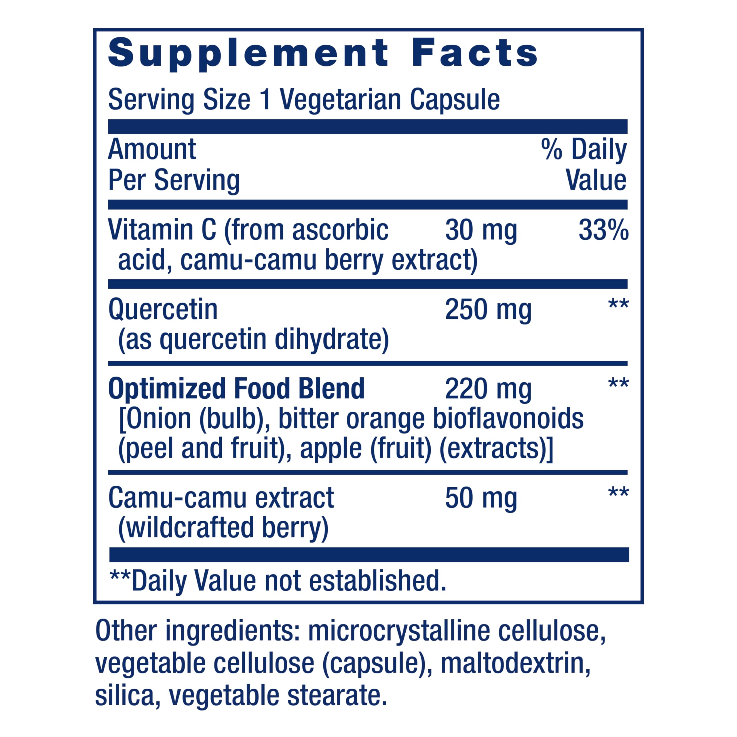 Life Extension Optimized Quercetin 250mg supplement back view