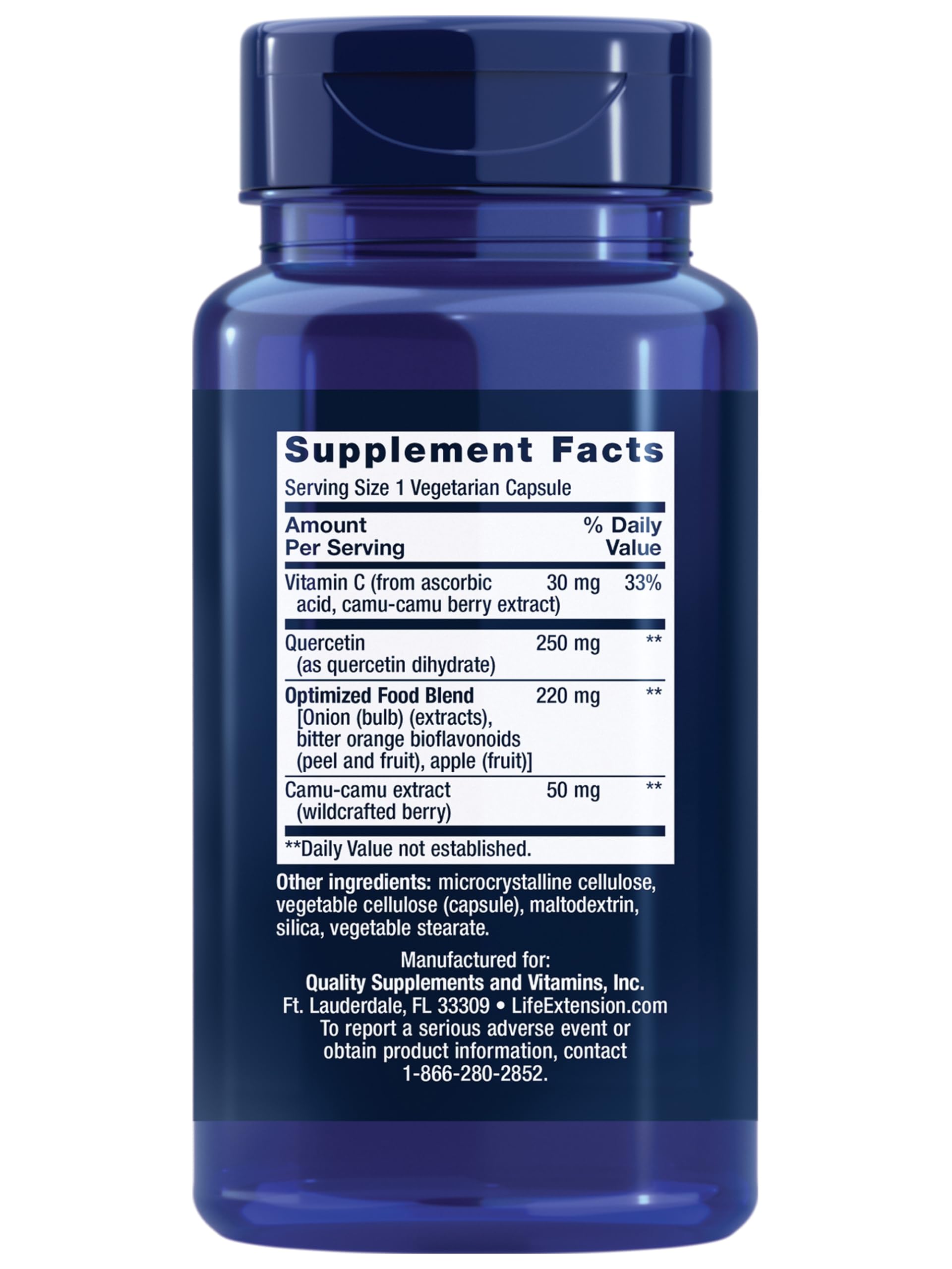 Life Extension Optimized Quercetin 250mg supplement side view