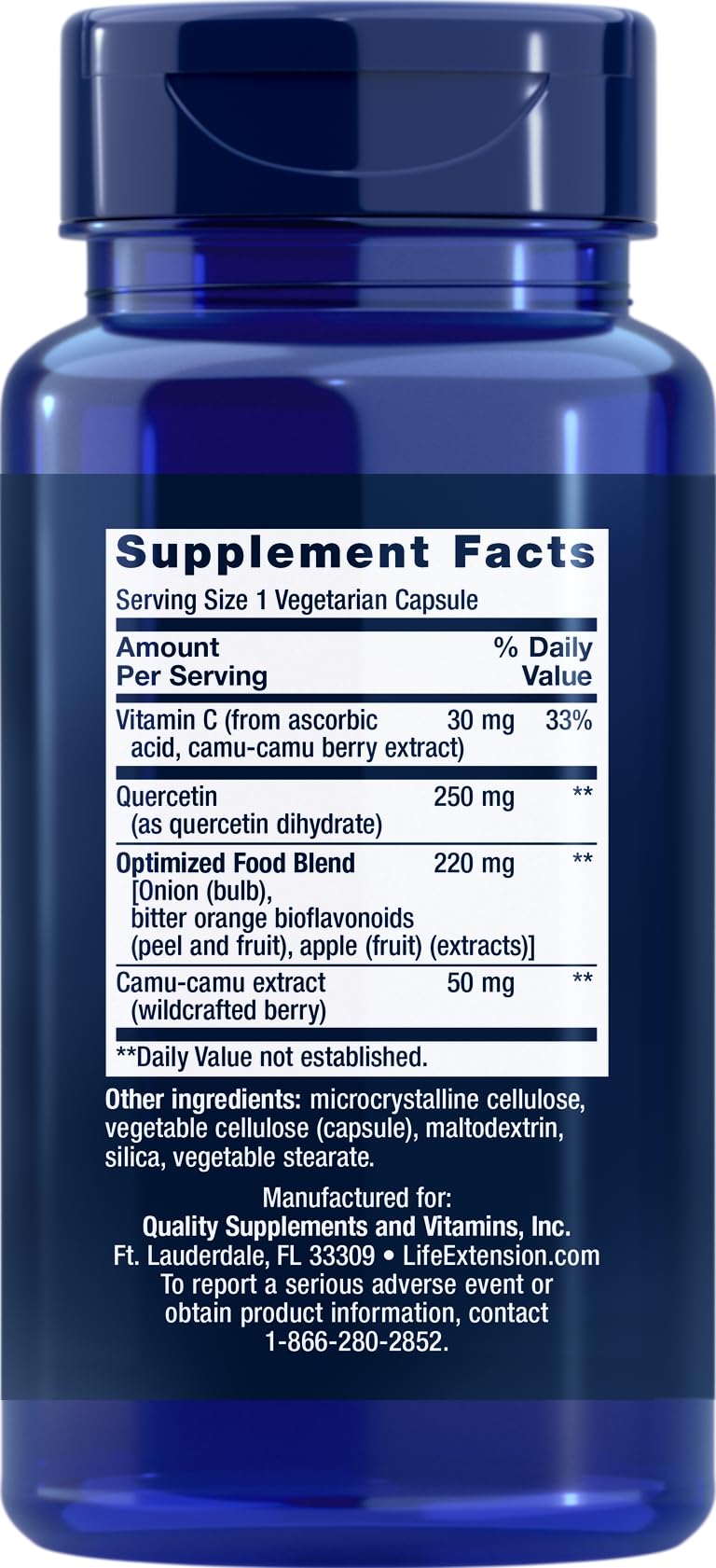 Life Extension Optimized Quercetin 60 Vegetarian Caps packaging side view