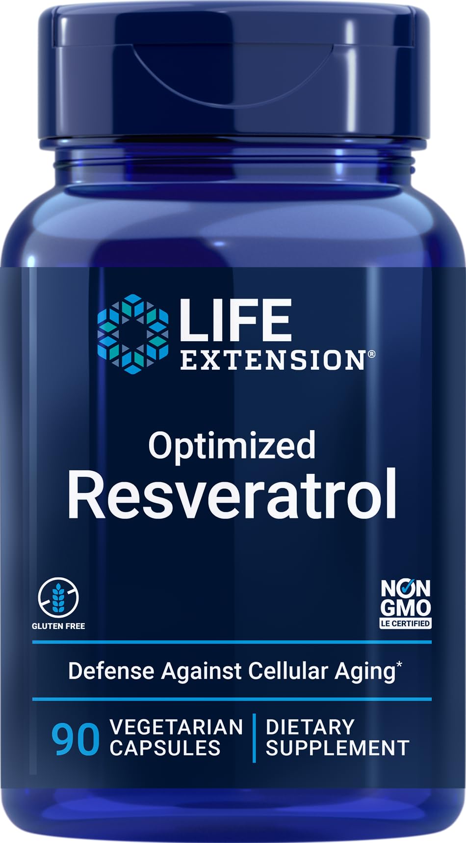 Life Extension Optimized Resveratrol 90 Vegetarian Capsules front view