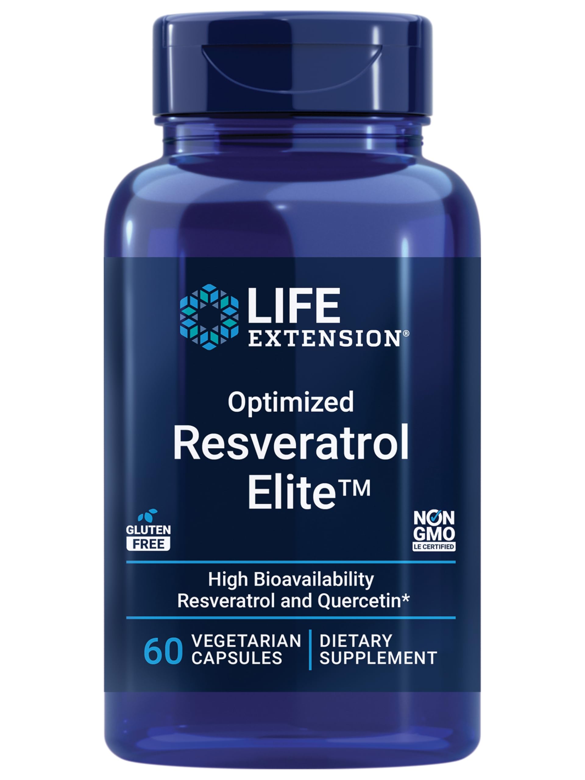 Life Extension Optimized Resveratrol Elite 222mg capsule bottle front view