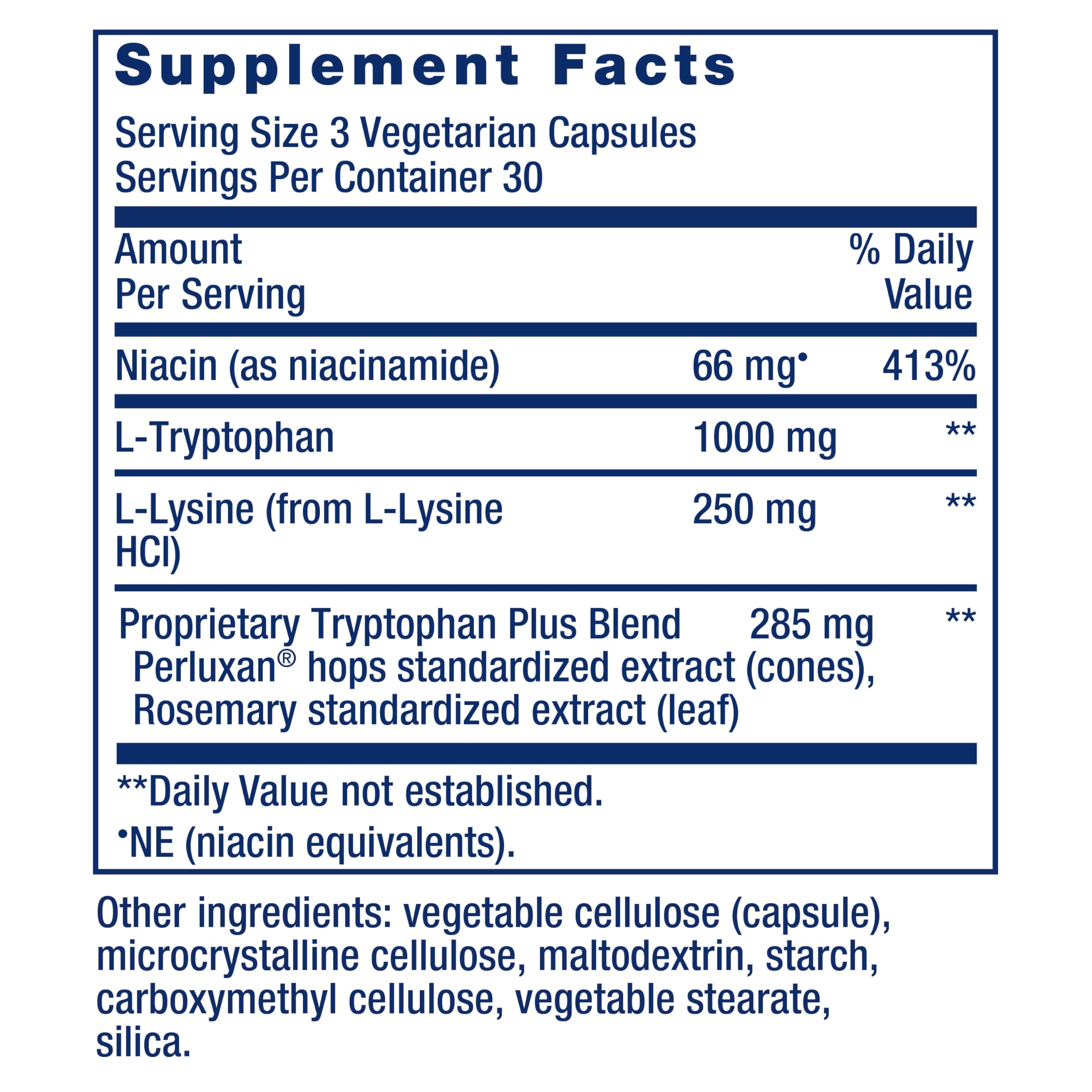 Life Extension Optimized Tryptophan Plus 1000mg Capsules back view