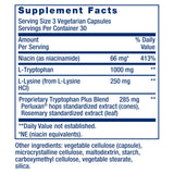 Life Extension Optimized Tryptophan Plus 1000mg Capsules back view