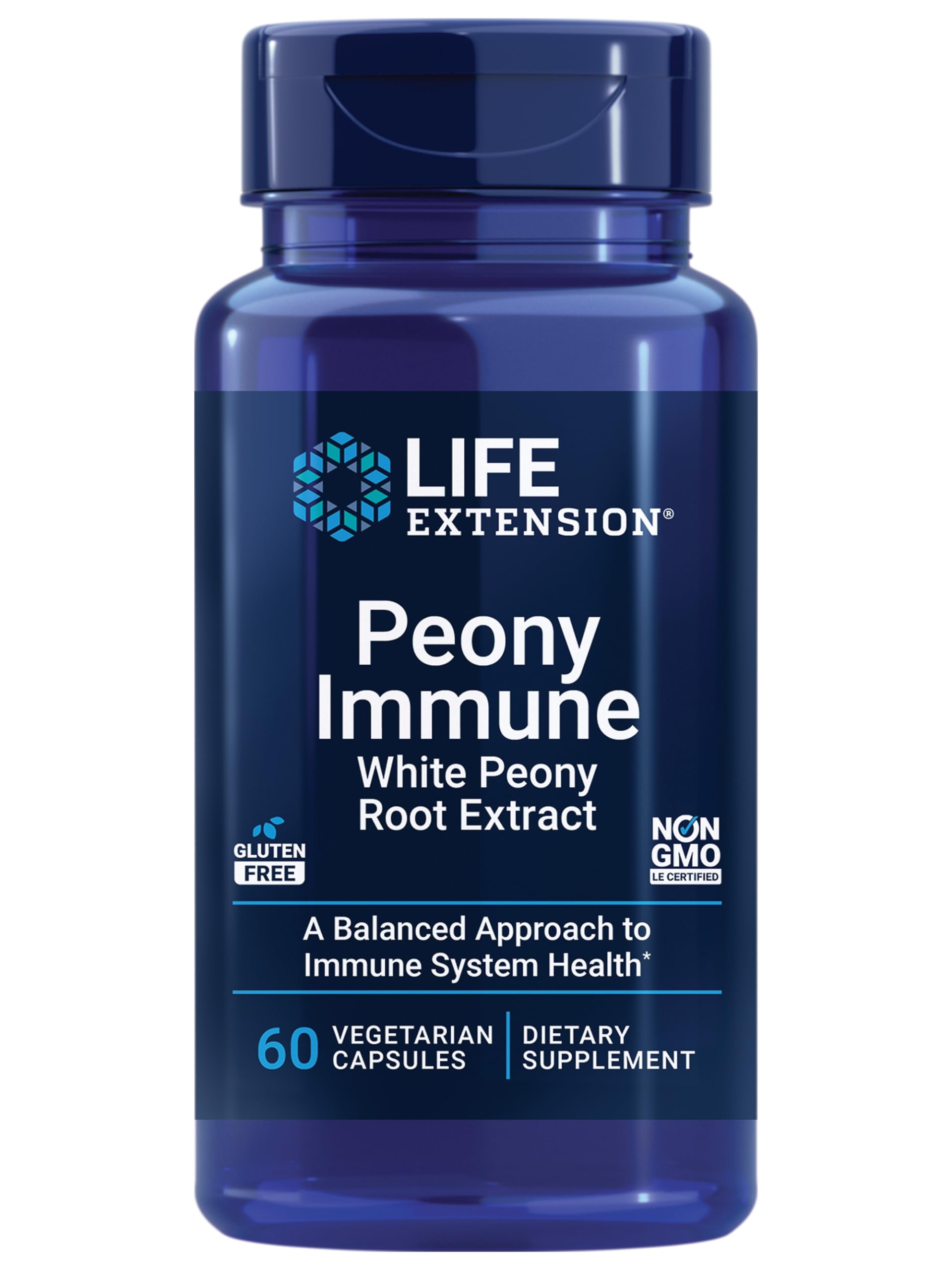 Life Extension Peony daily wellness 600mg 60 vegetarian capsules front view