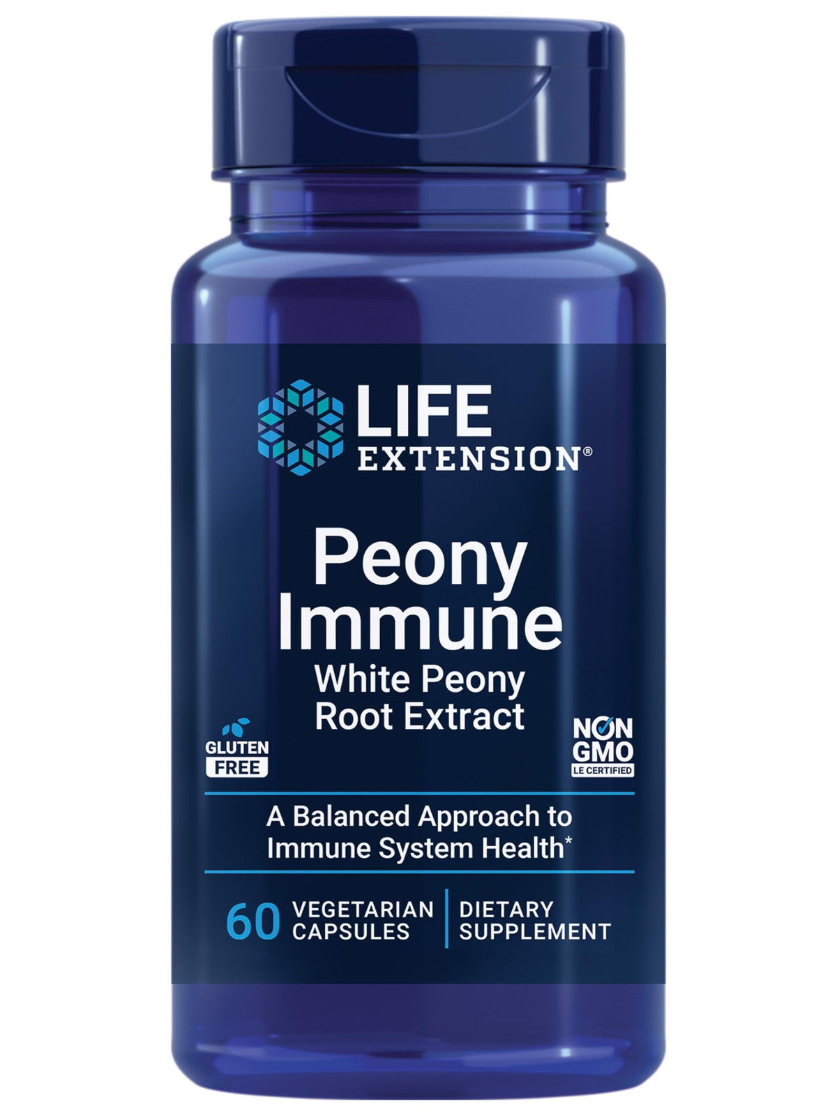 Life Extension Peony daily wellness 600mg 60 vegetarian capsules front view