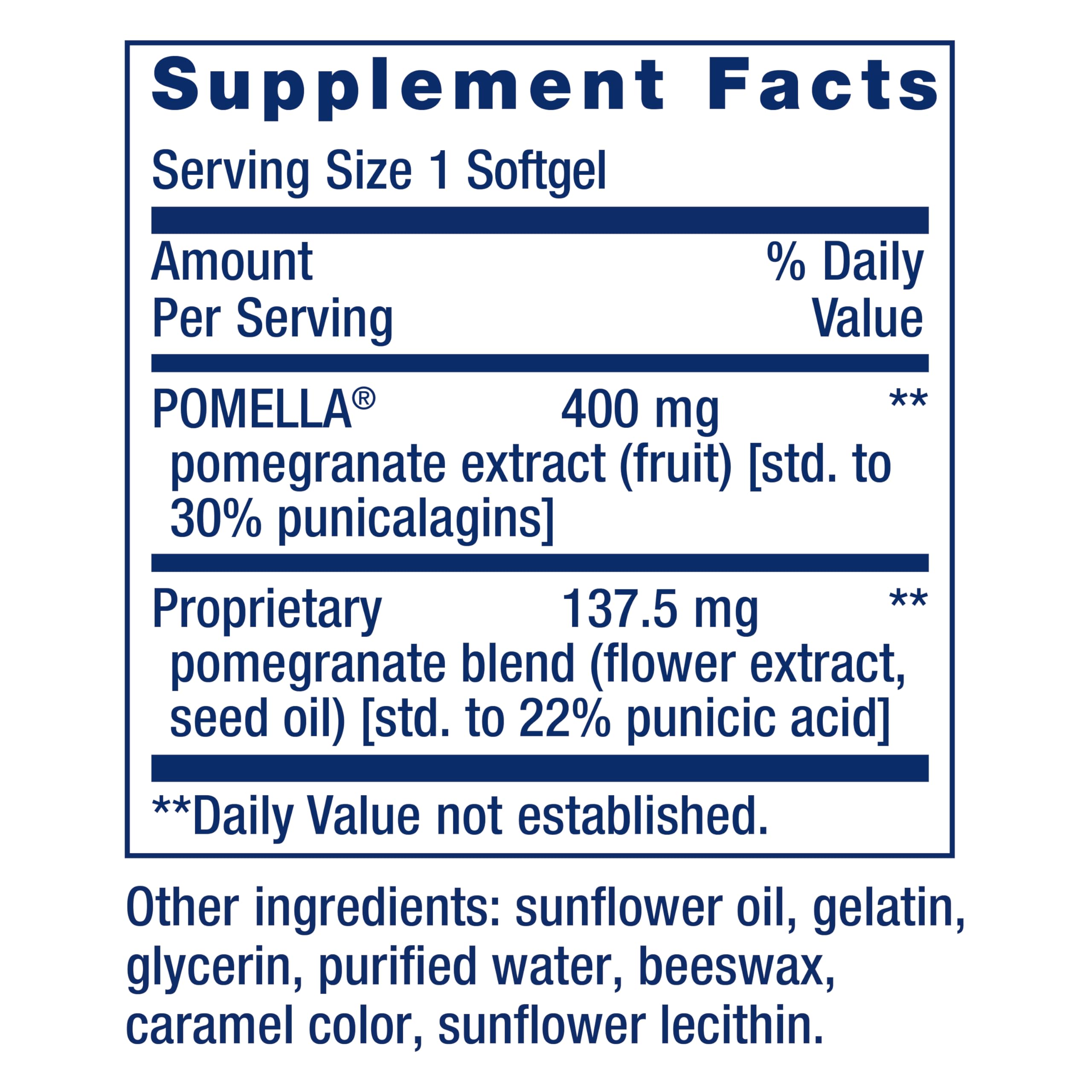 Life Extension Pomegranate Complete supplement capsules on a wooden surface