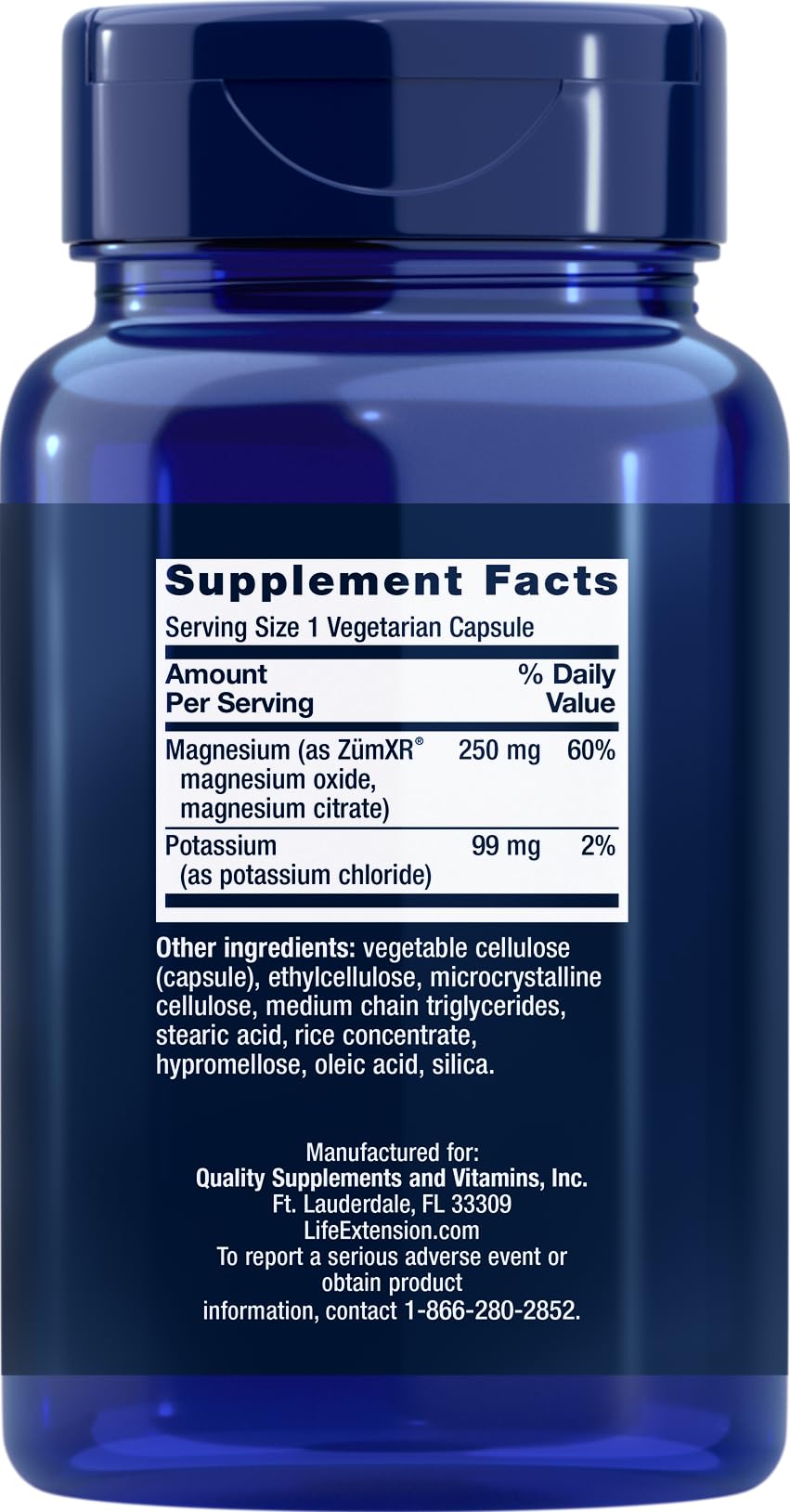 Life Extension Potassium 99mg with Extend-Release Magnesium 250mg back view