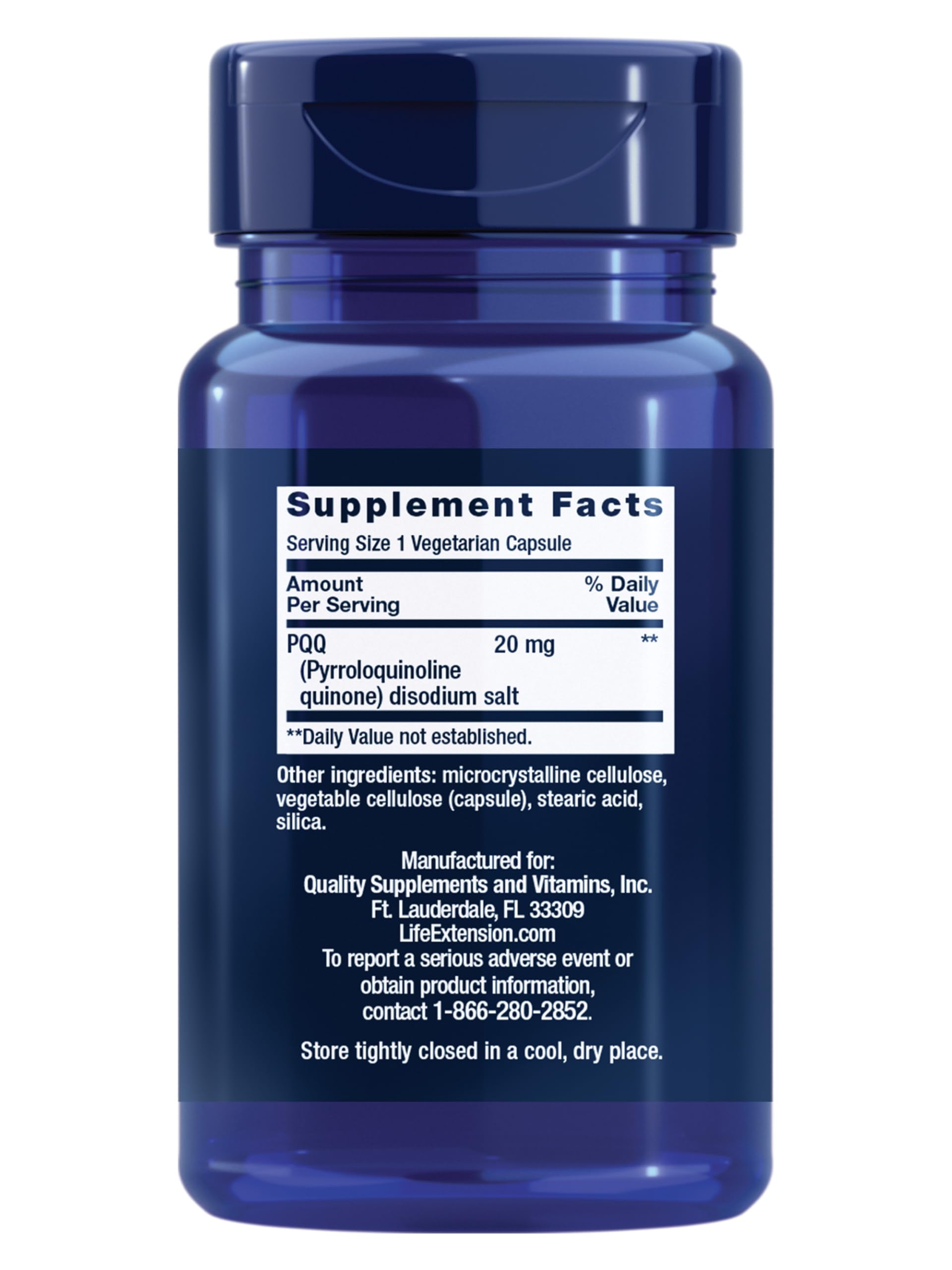 Life Extension PQQ 20mg Vegetarian Capsules back view