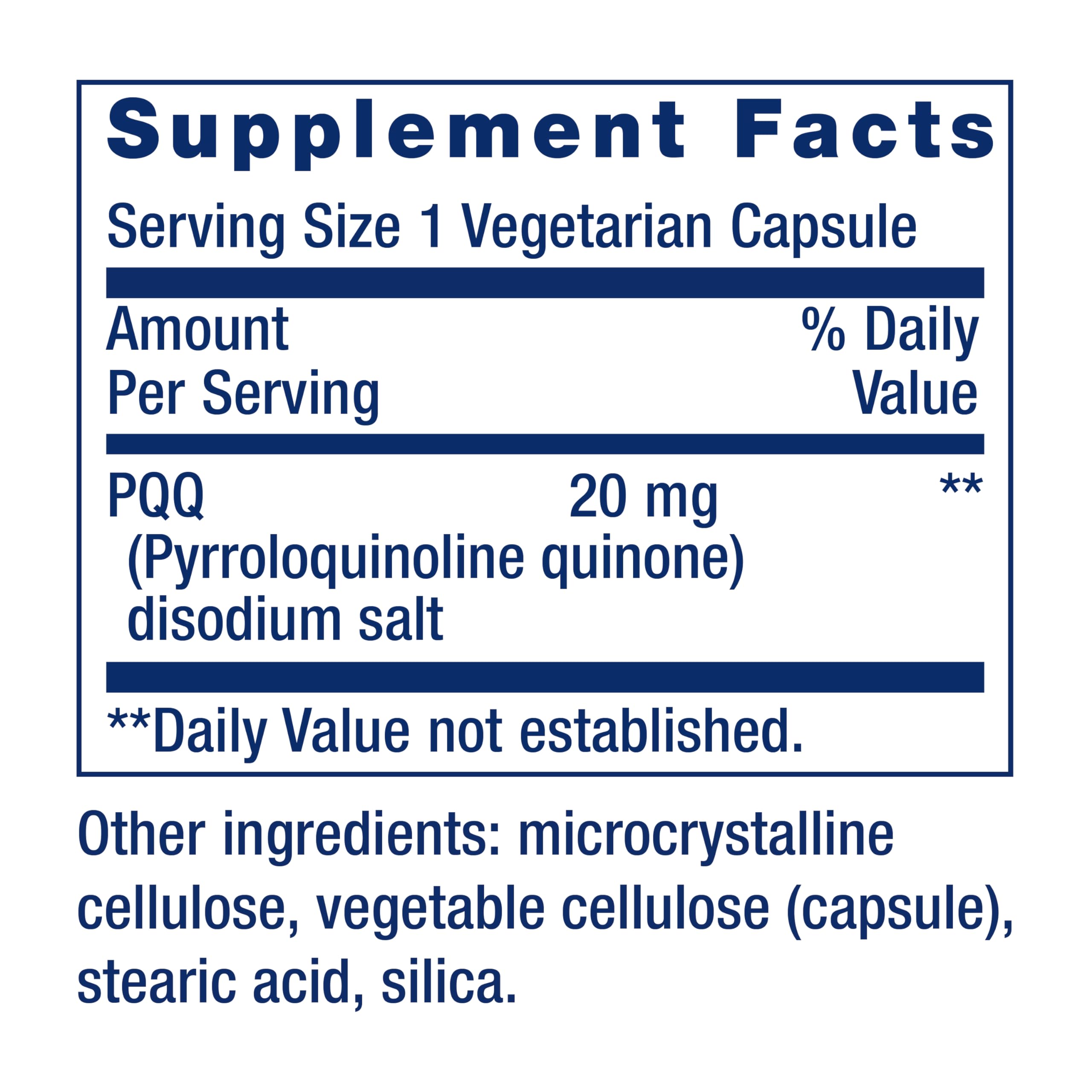 Life Extension PQQ 20mg Vegetarian Capsules side view