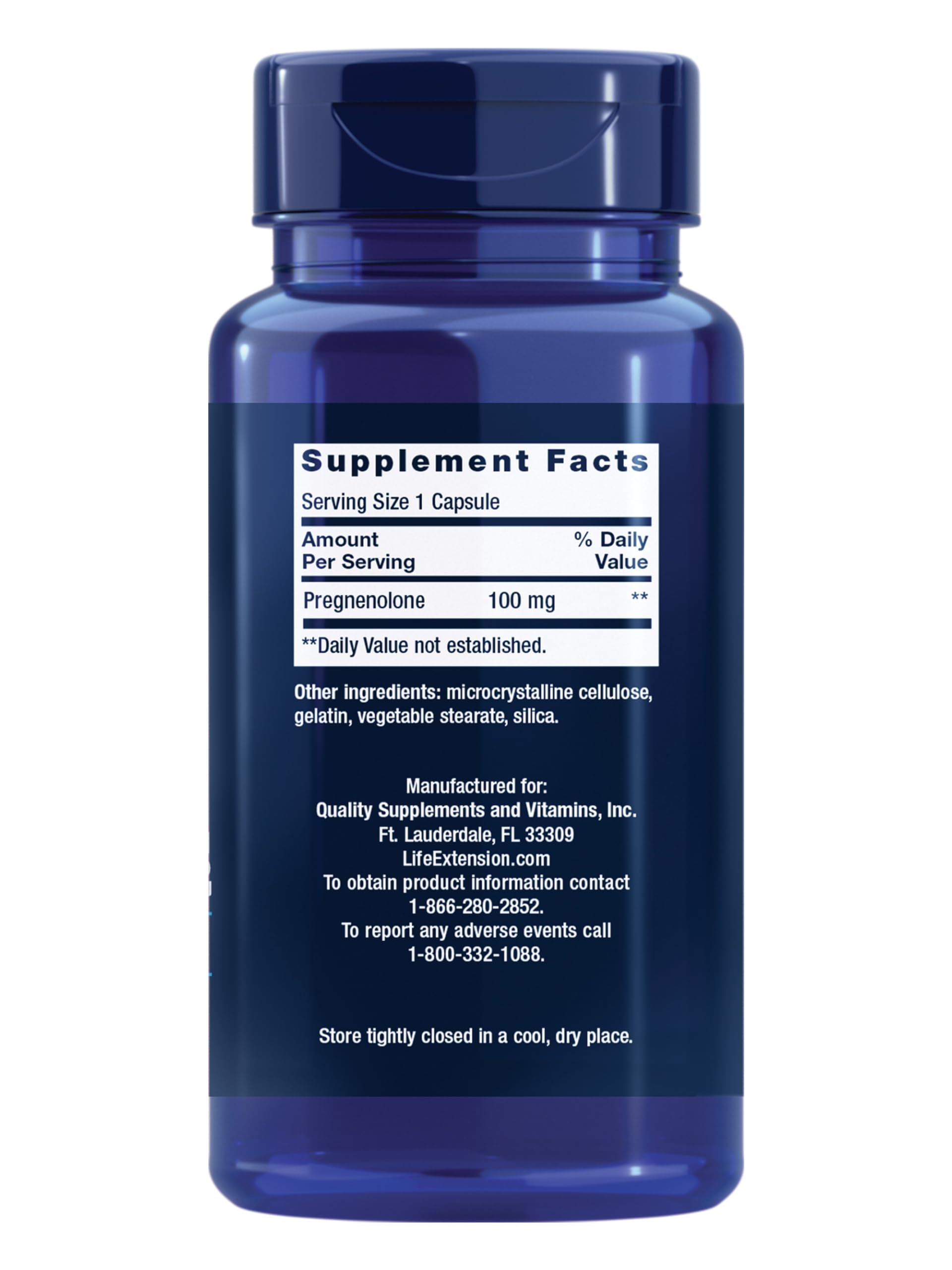 Life Extension Pregnenolone Supplement 100 mg back view