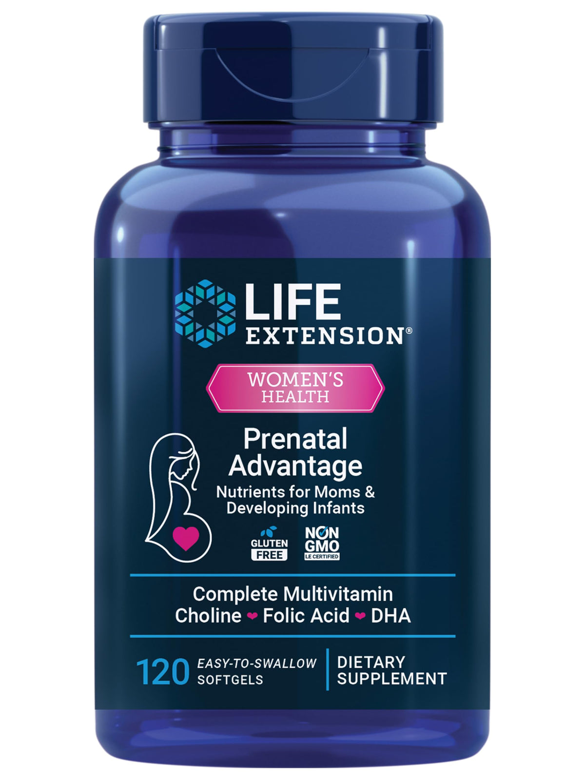 Life Extension Prenatal Advantage Multivitamin 120 Softgels front view
