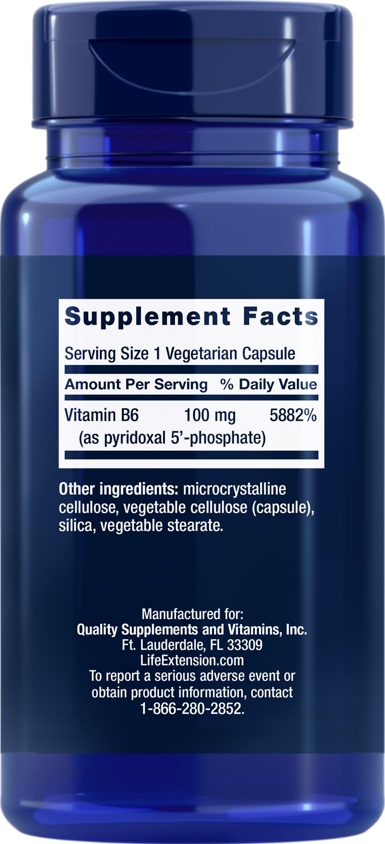 Life Extension Pyridoxal 5-Phosphate 100mg supplement side view