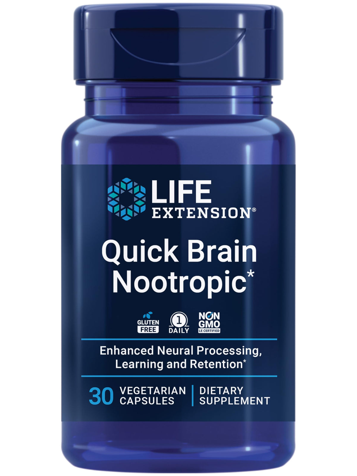 Life Extension Quick Brain Nootropic 30 vegetarian capsules front view
