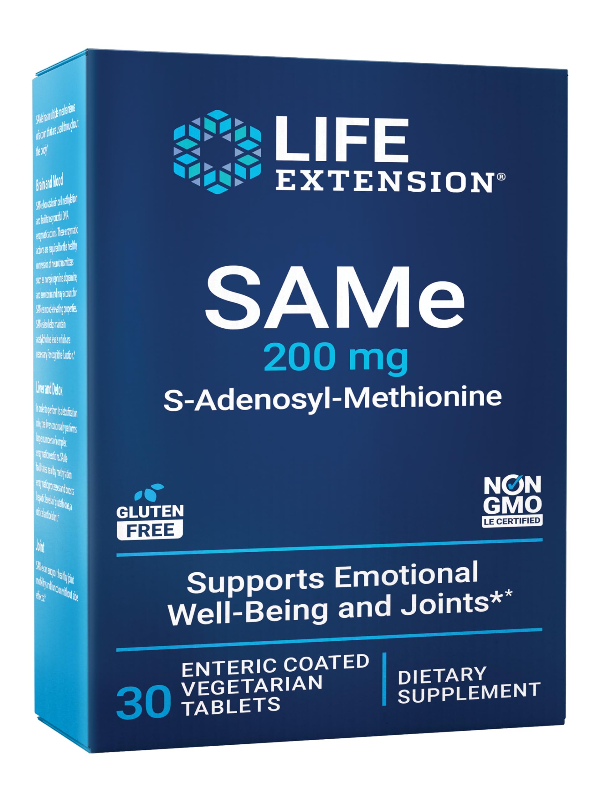 Life Extension SAMe 200mg supplement front view with packaging