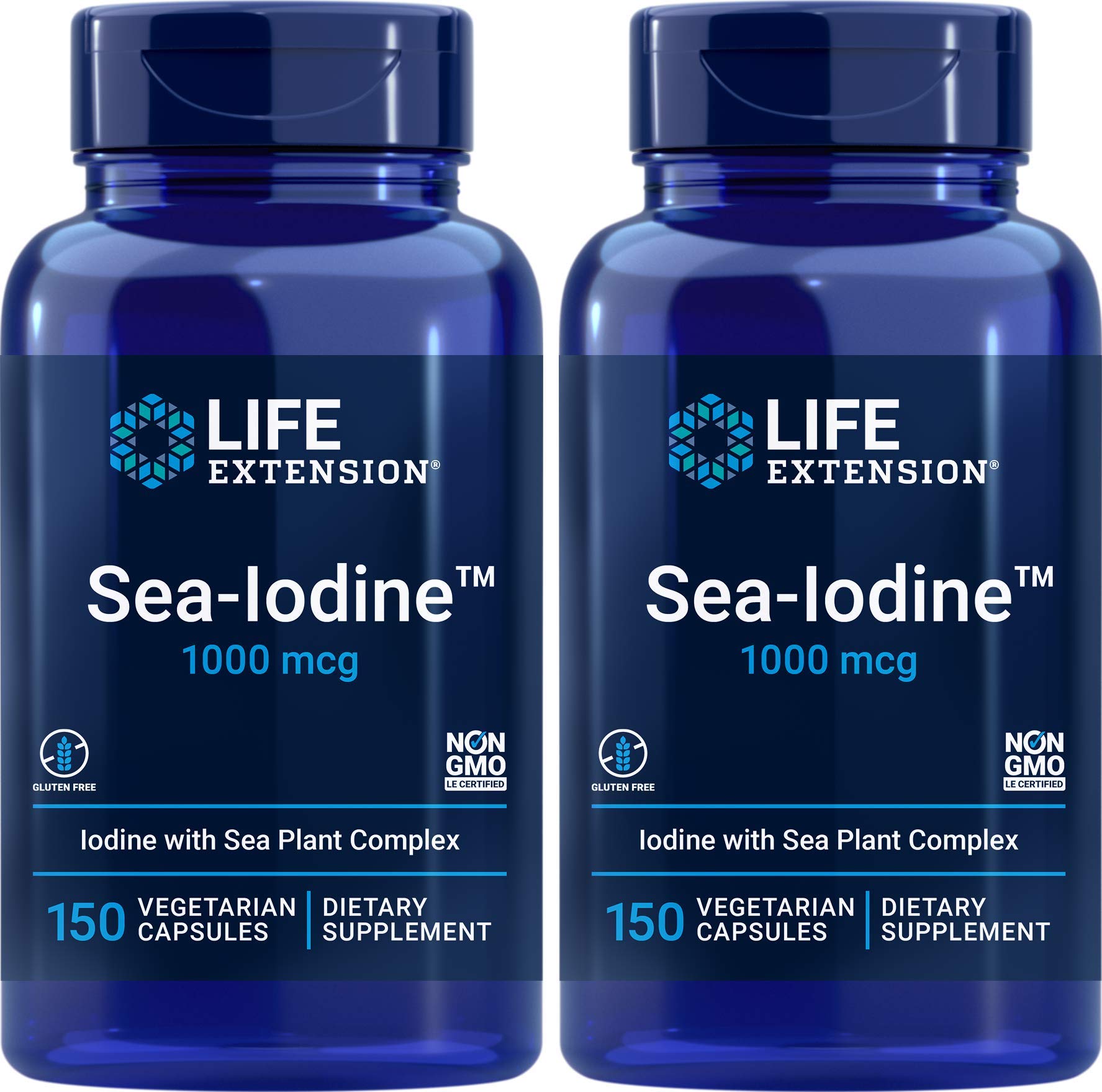 Life Extension Sea Iodine 2 Pack front view with 150 vegetarian capsules