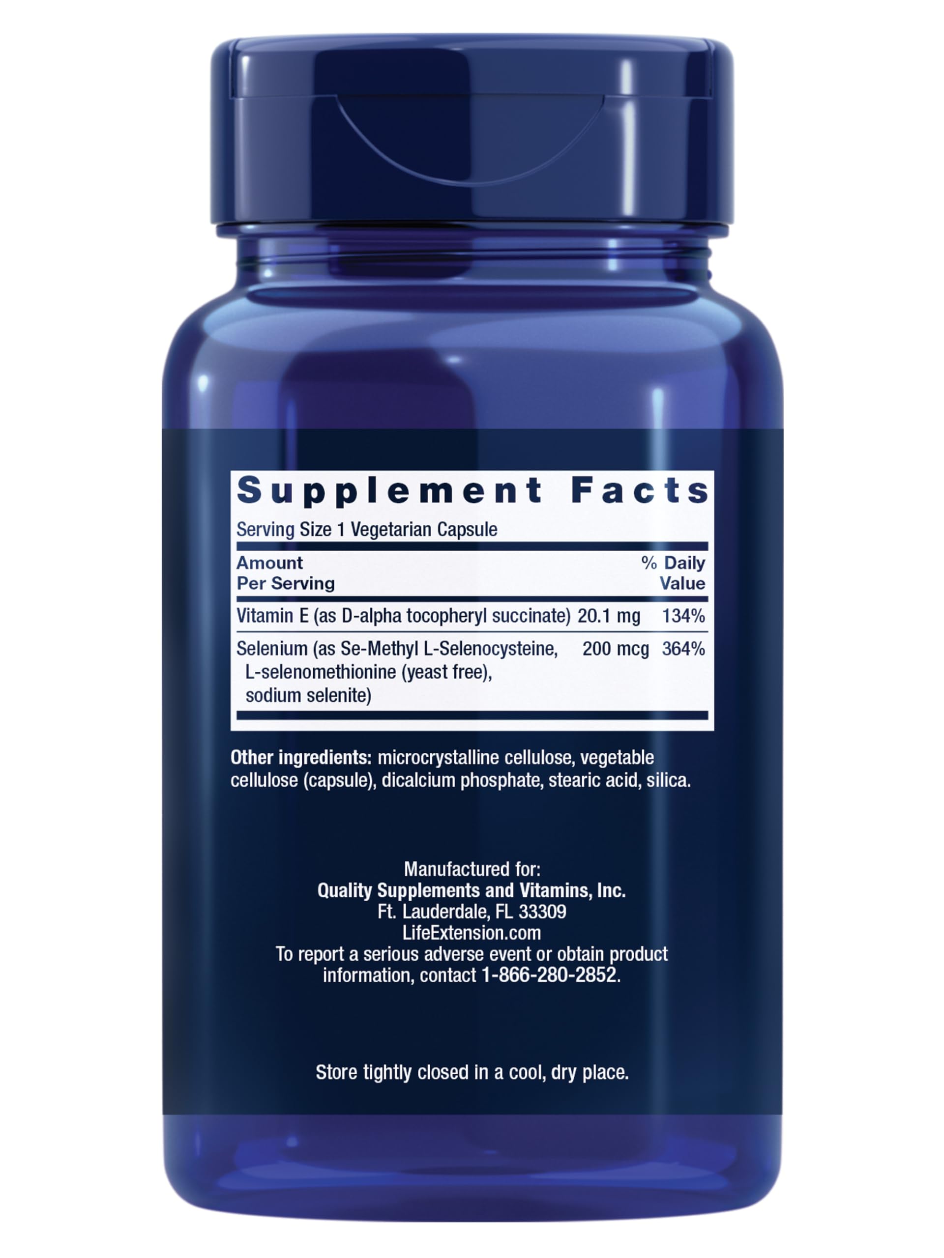 Life Extension Selenium Supplement 200 mcg back view