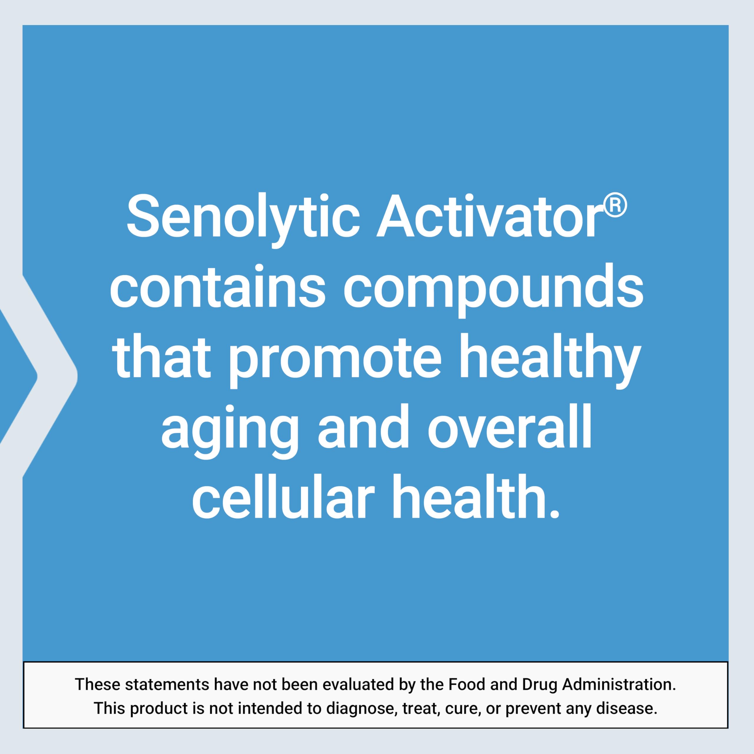 Life Extension Senolytic Activator capsules on a wooden surface