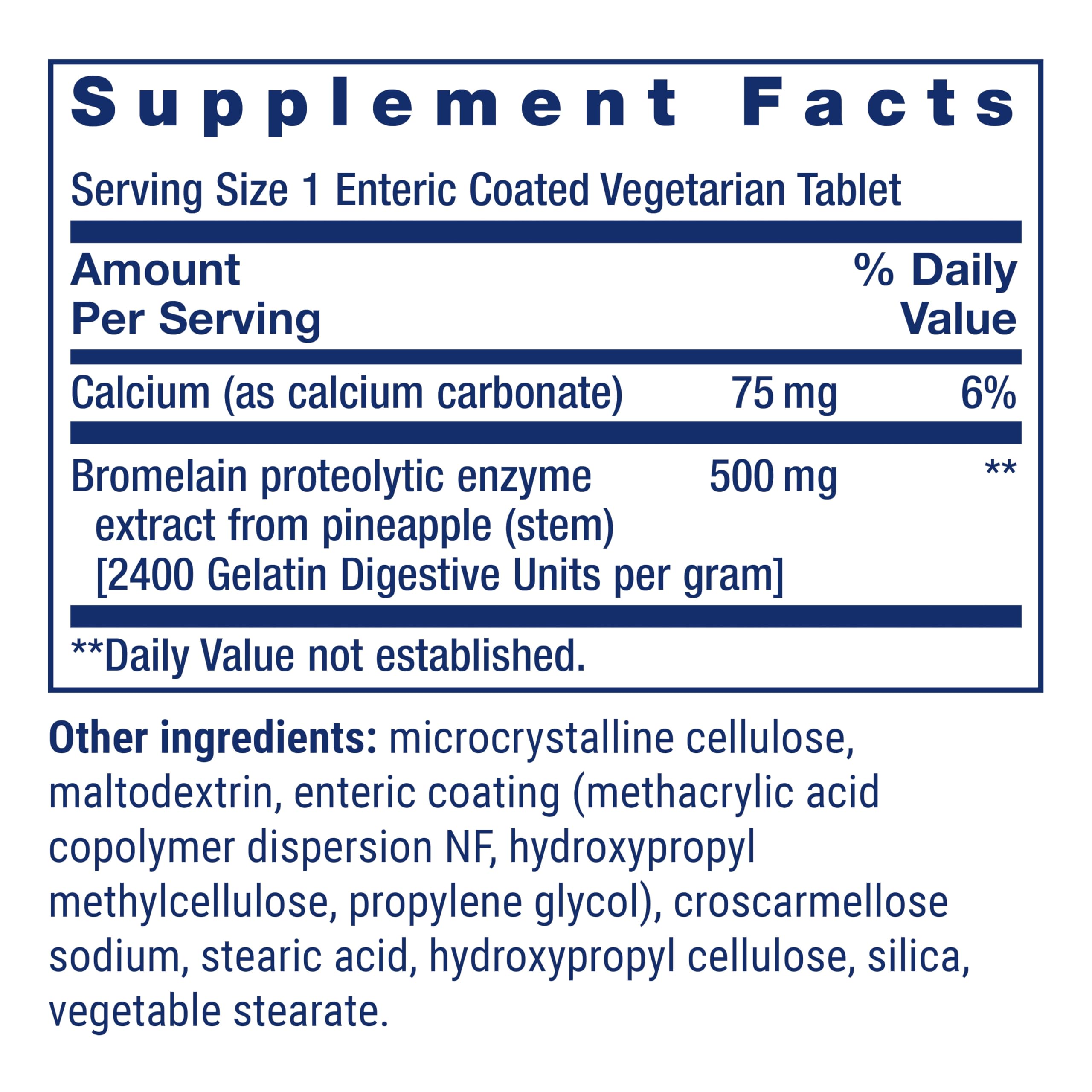 Life Extension Specially-Coated Bromelain 500mg tablet close-up