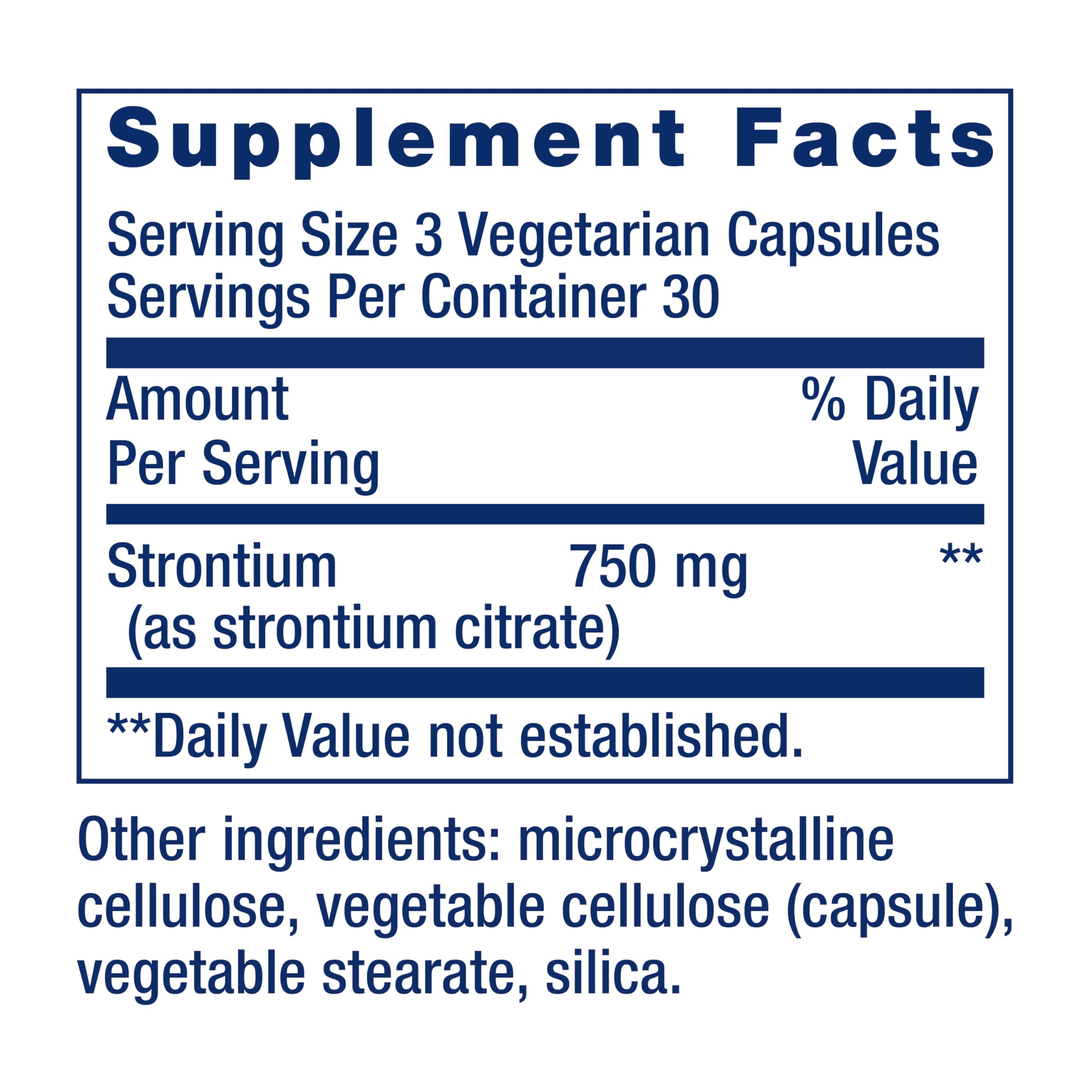 Life Extension Strontium Caps 750mg side view showing capsule