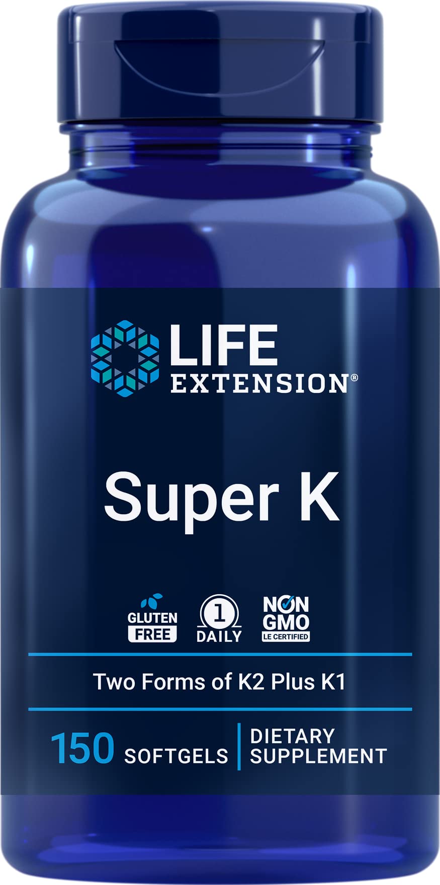 Life Extension Super K Vitamin K Supplement 150 Softgels front view
