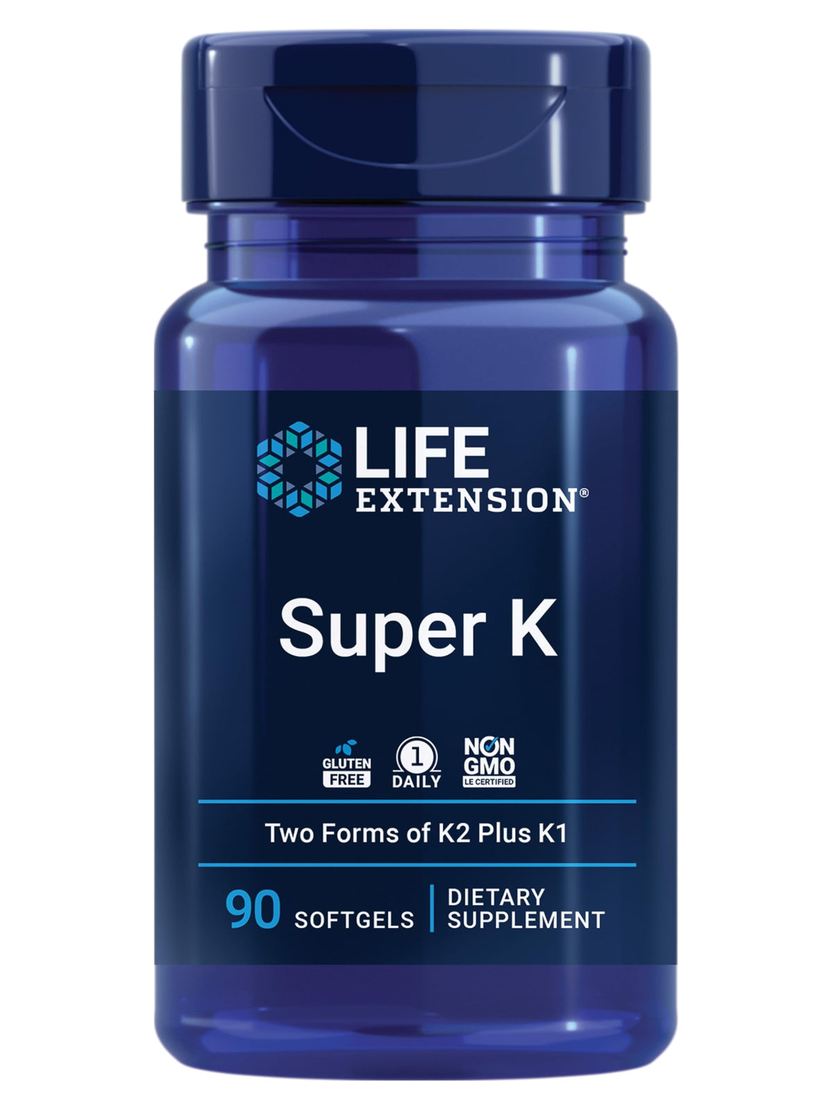 Life Extension Super K Vitamin K1 and K2 supplement softgels front view