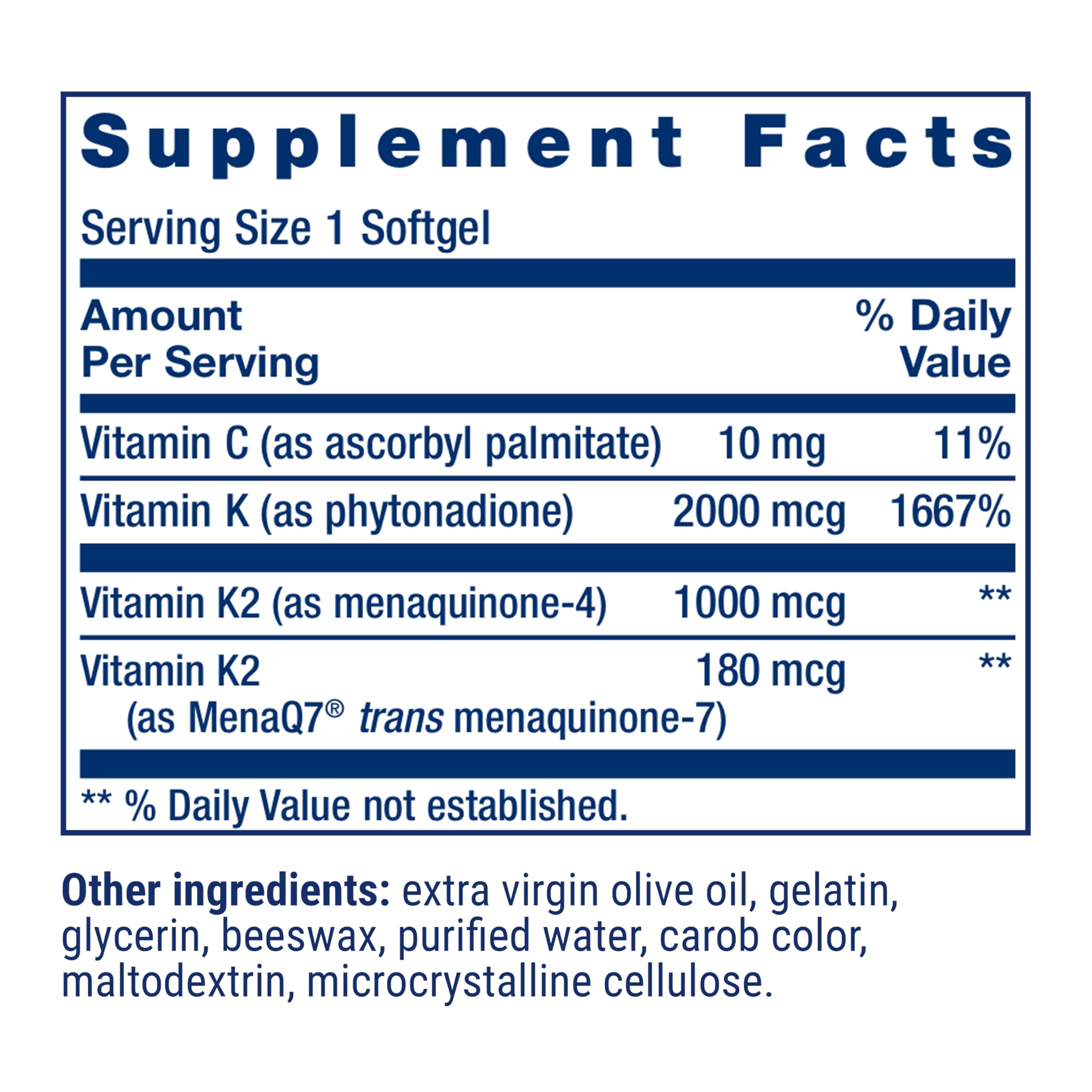 Life Extension Super K Vitamin K1 and K2 supplement softgels side view