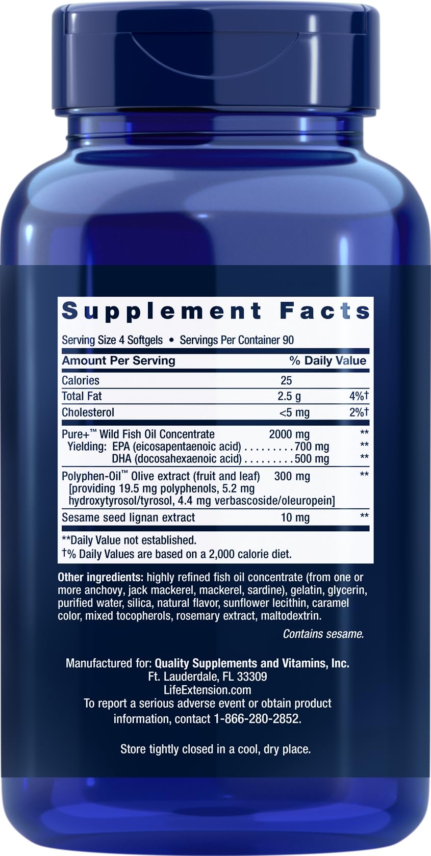 Life Extension Super Omega-3 Fish Oil 2000mg softgels in a hand