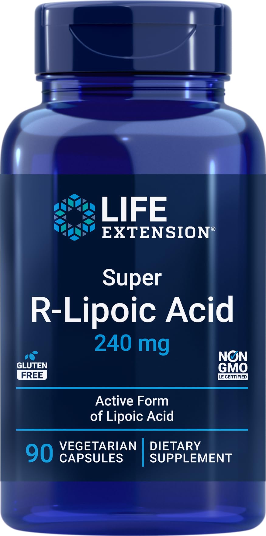 Life Extension Super R-Lipoic Acid 240 mg 90 vegetarian capsules front view