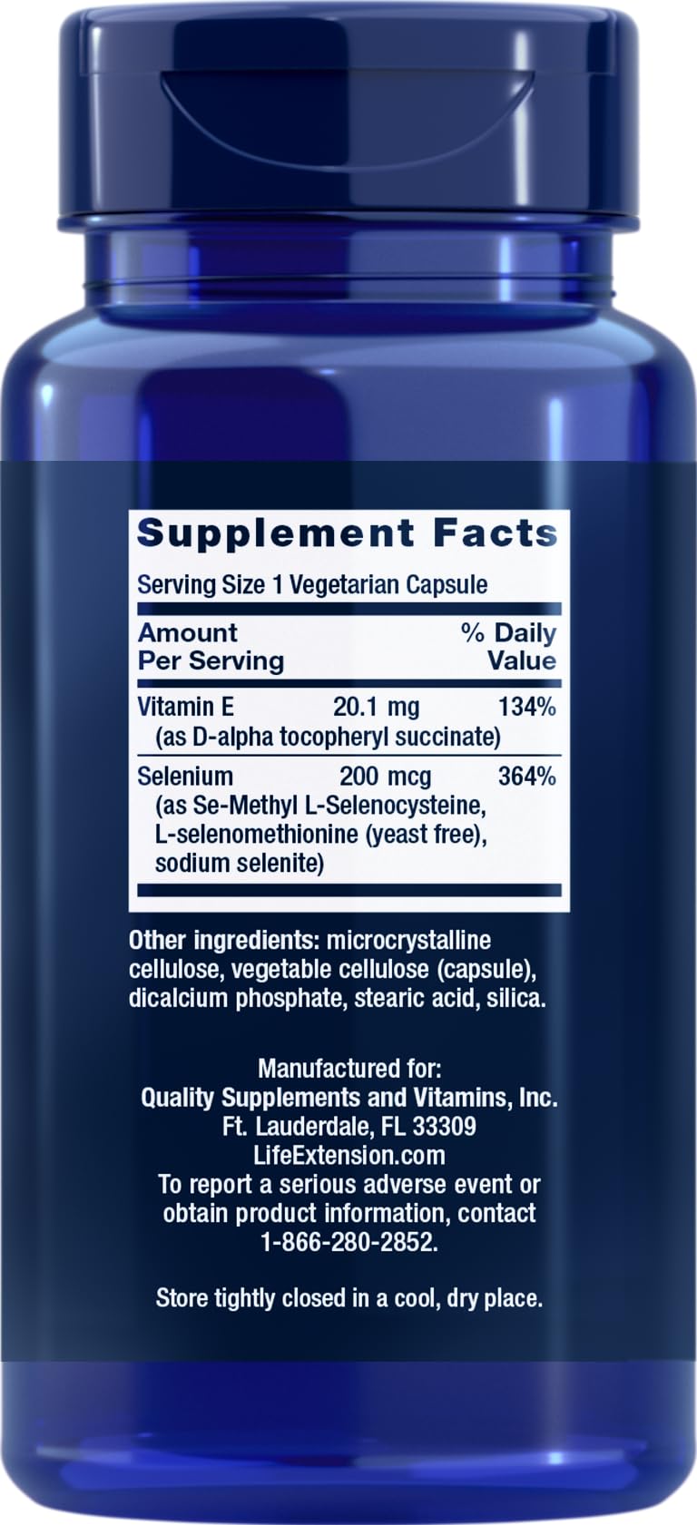Life Extension Super Selenium Complex 100 vegetarian capsules side view