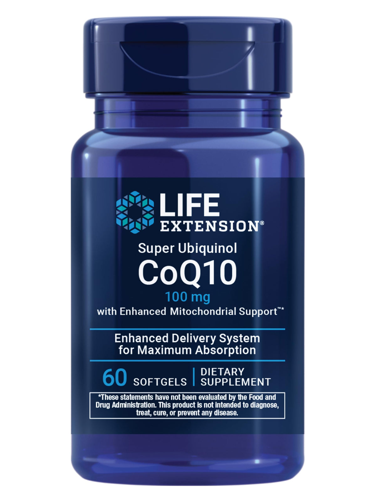Life Extension Super Ubiquinol CoQ10 100mg 60 Capsules front view
