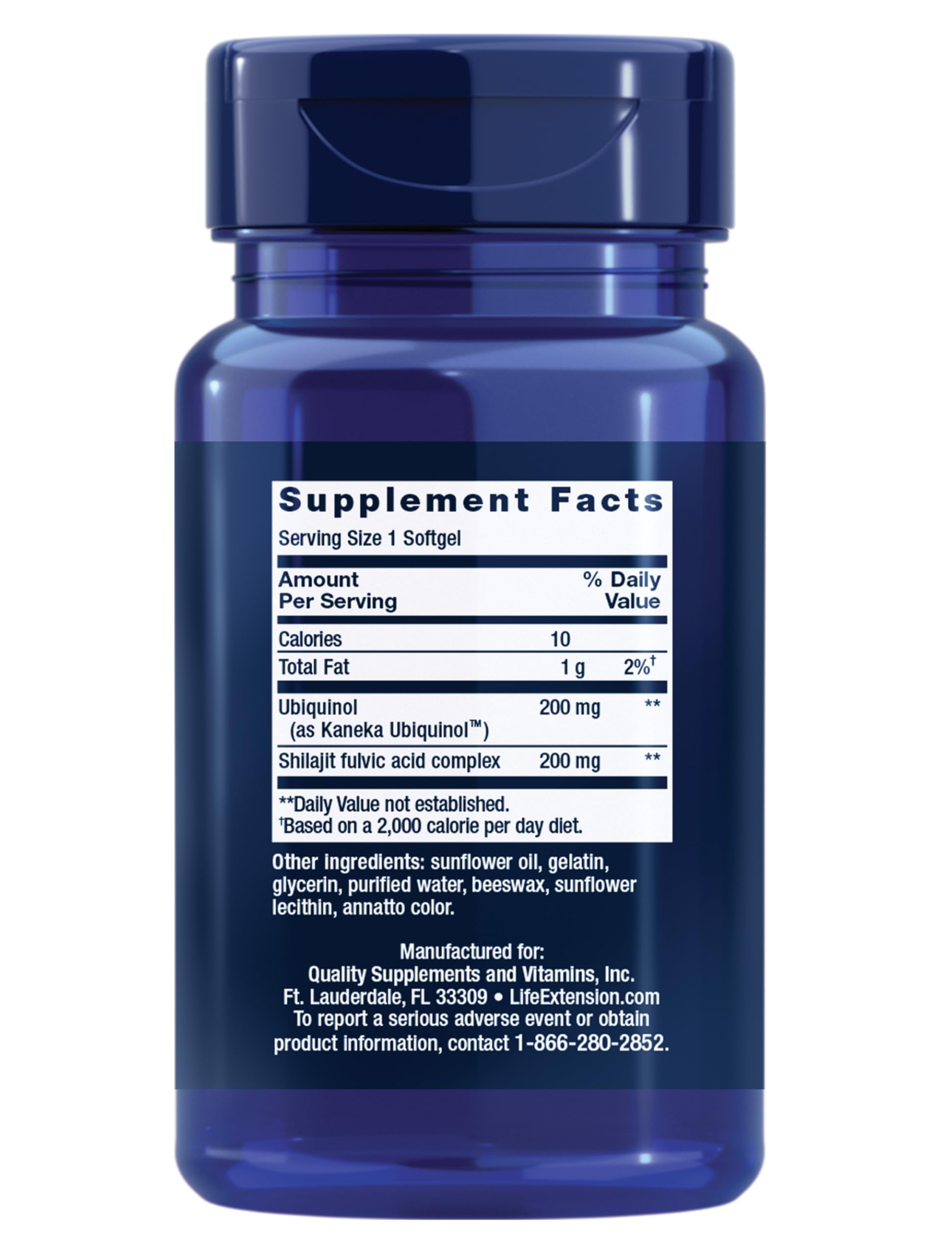 Life Extension Super Ubiquinol CoQ10 200mg side view