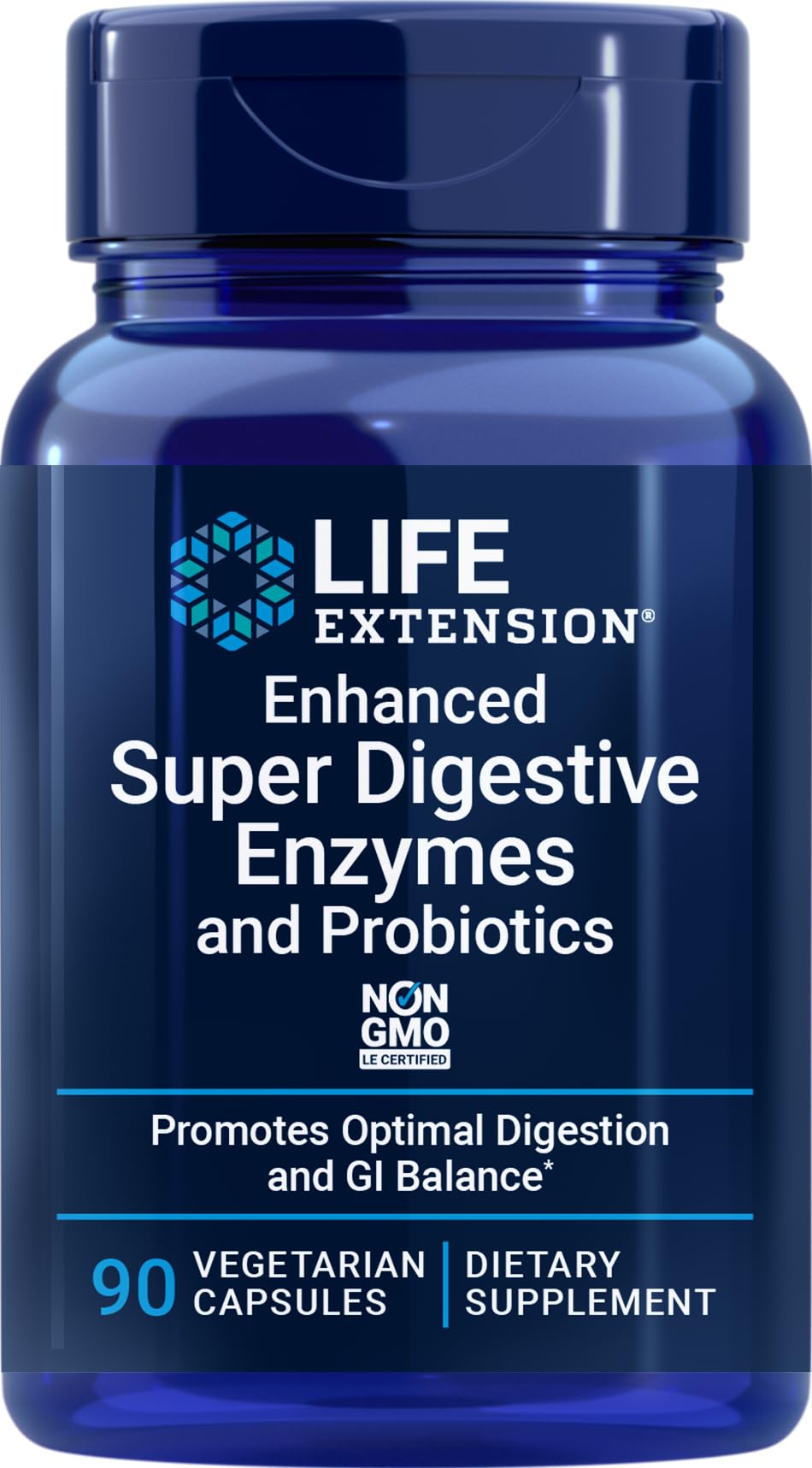 Life Extension support Super daily Enzymes 90 Vegetarian Capsules front view