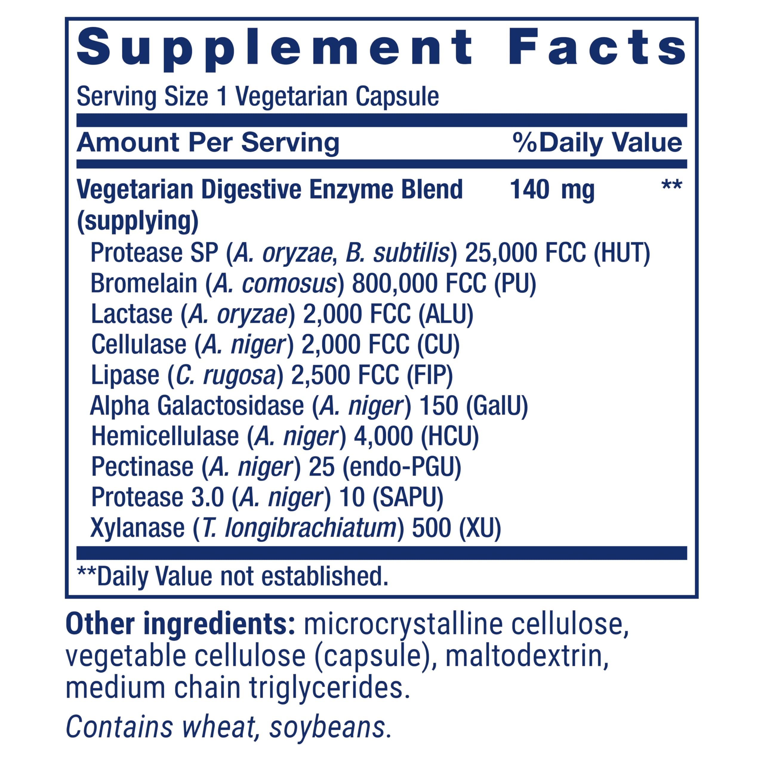 Life Extension support Super daily Enzymes back view with ingredient list