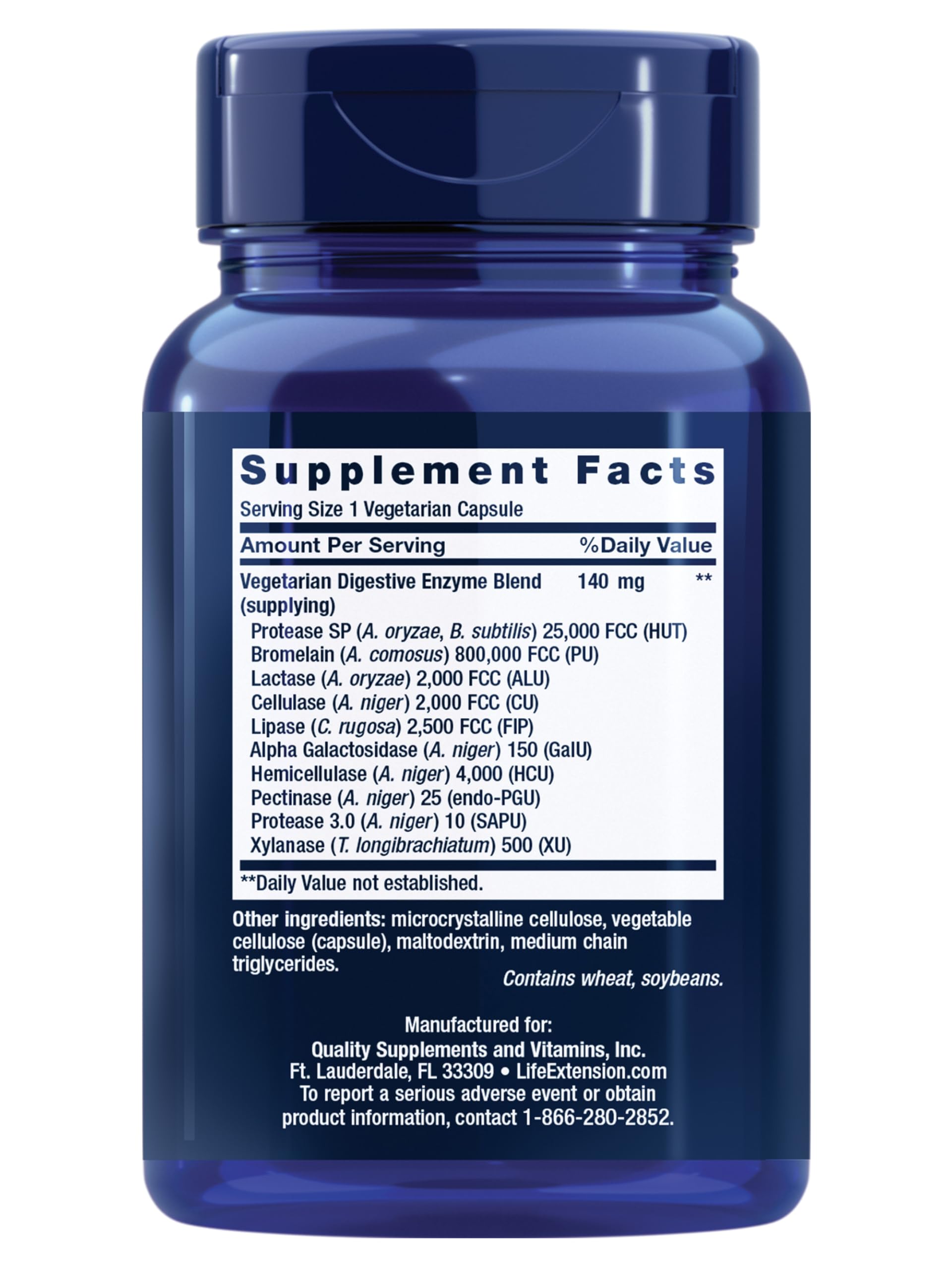 Life Extension support Super daily Enzymes side view showing capsule details